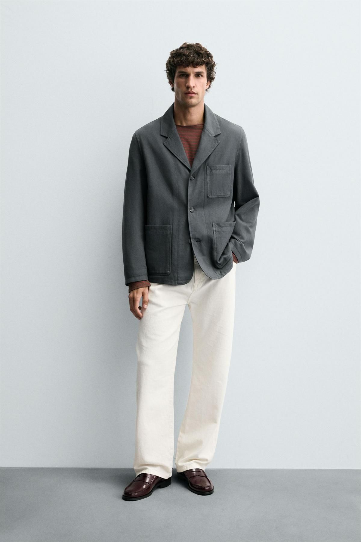 자라 미니멀 릴랙스핏 텍스처 테일러드 재킷 6493/112 ANTHRACITE GREY - 상세 이미지 2