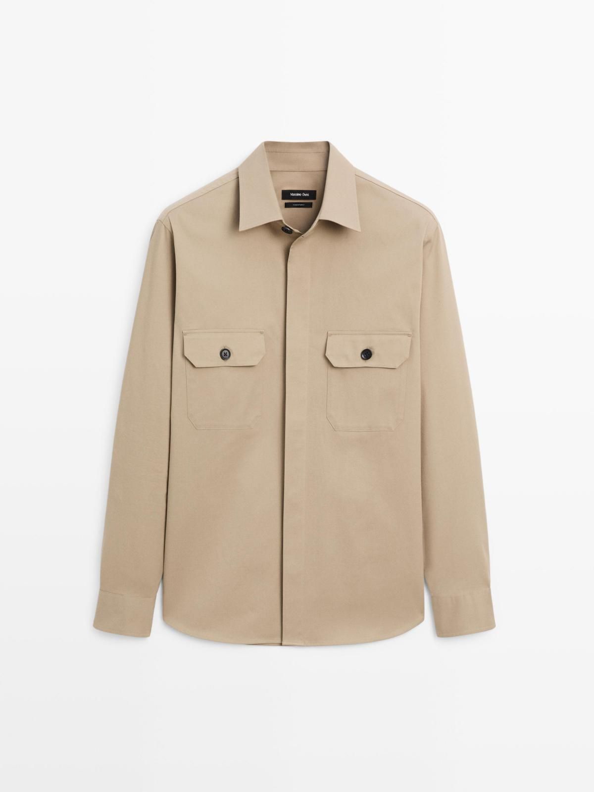 마시모두띠 미니멀 코튼블렌드 포켓 오버셔츠 1768/266 BEIGE - 상품 이미지