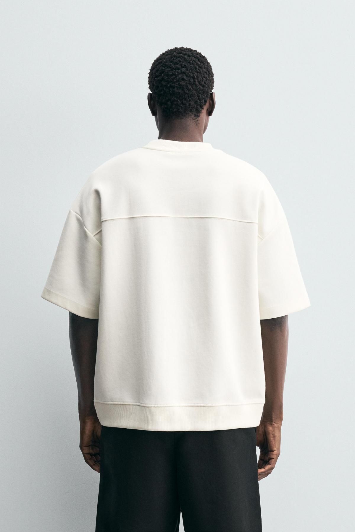 자라 테크니컬 인터록 라벨 반팔 티셔츠 0761/377 OYSTER-WHITE - 상세 이미지 4