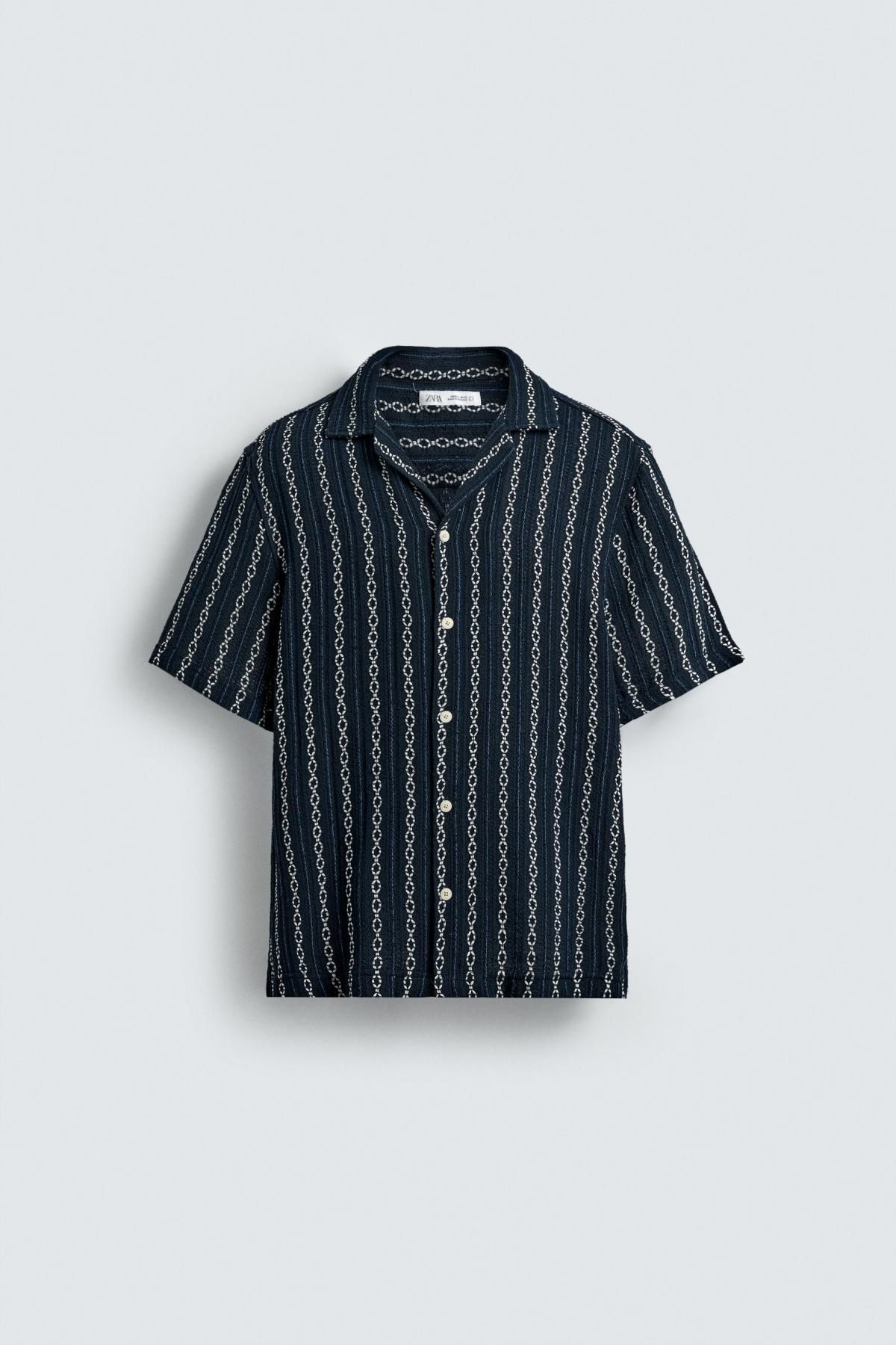 자라 지오메트릭 스트라이프 반팔셔츠 5544/501 NAVY - 메인 이미지