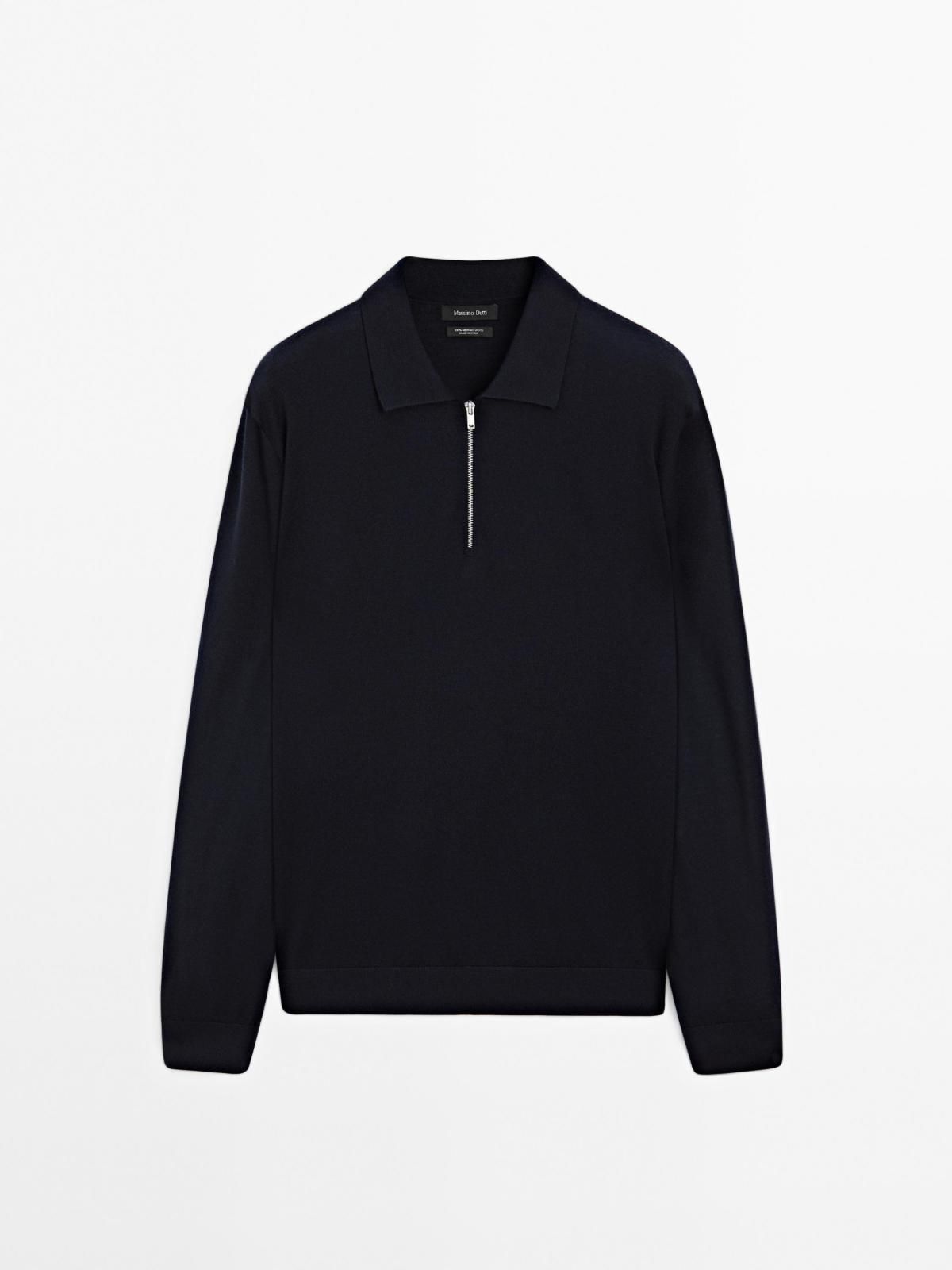 마시모두띠 프리미엄 메리노울 지퍼넥 폴로 니트 스웨터 0939/210 NAVY BLUE - 상품 이미지