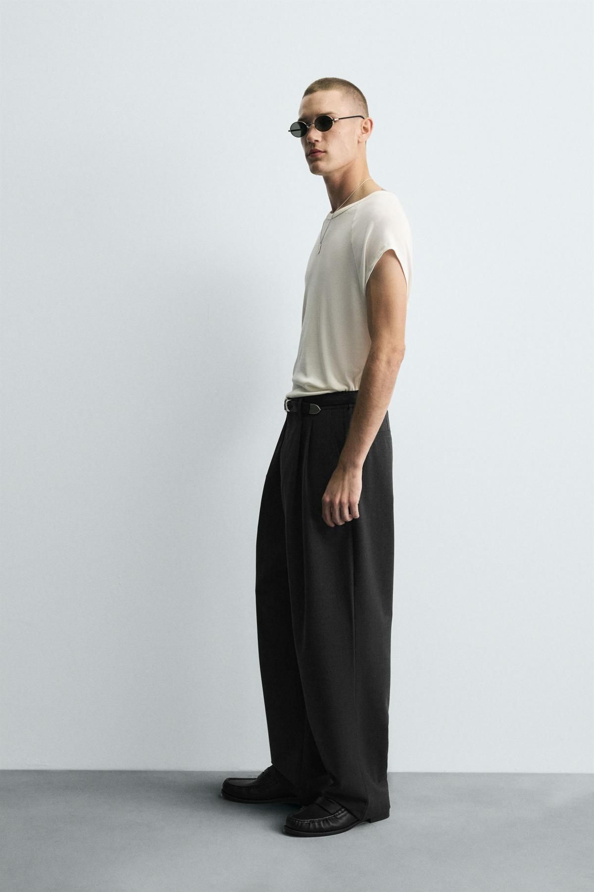 자라 테크니컬 플리츠 와이드 팬츠 5070/401 ANTHRACITE GREY - 상세 이미지 4
