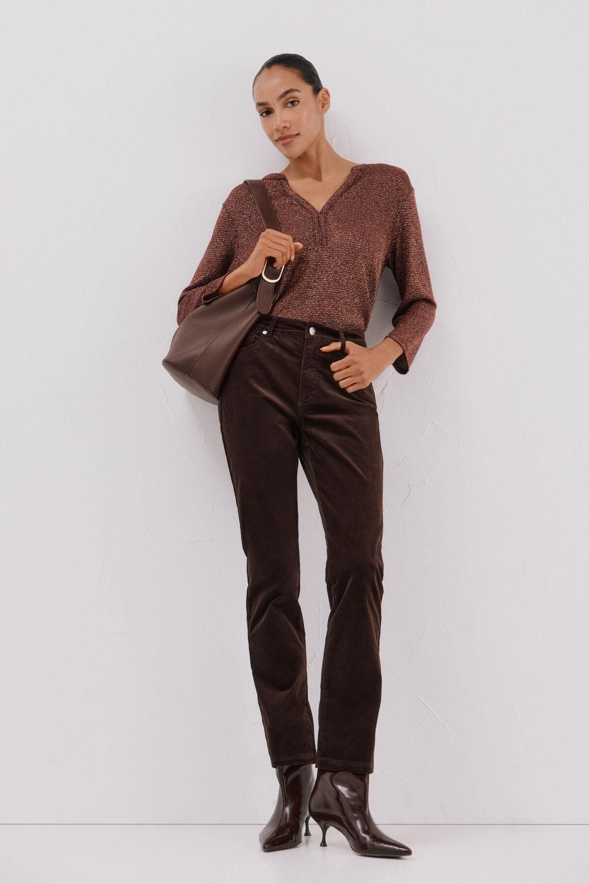 꼬르떼피엘 벨벳 컴포트 하이웨이스트 스트레이트 팬츠 8722329 MARRON OSCURO - 상세 이미지 2