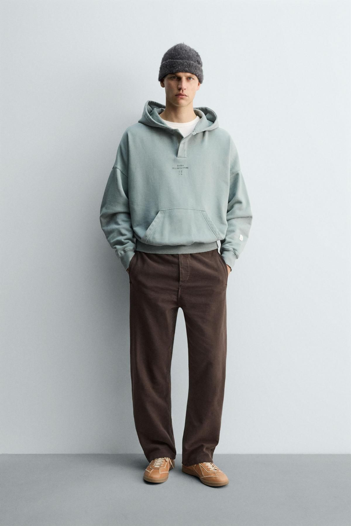 자라 파우치 포켓 로고 후드 스웨트셔츠 0722/326 TURQUOISE - 상세 이미지 2