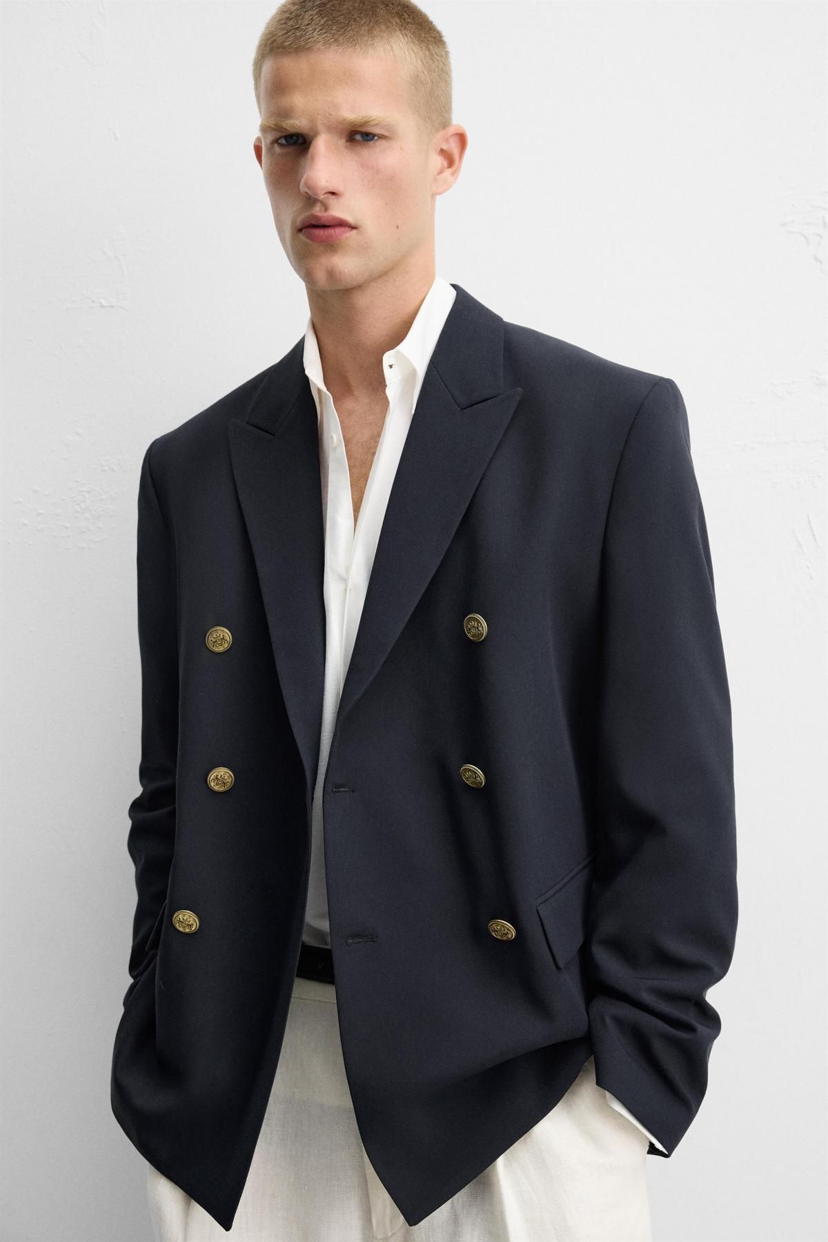 자라 테크니컬 더블브레스트 메탈버튼 테일러드 재킷 1564/305 DARK NAVY 이미지 6