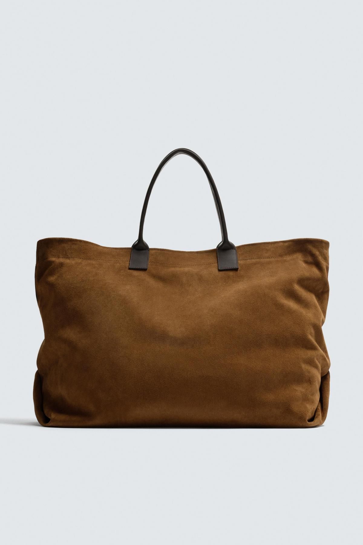 자라 프리미엄 스웨이드 레더 브라운 라지 토트백 3350/620 BEIGE - 상품 이미지