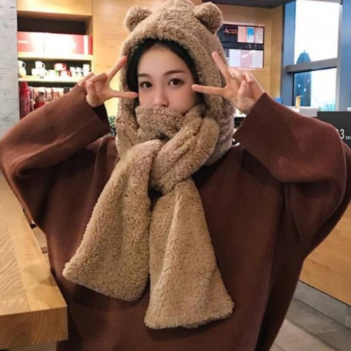 곰돌이 후드 머플러 모자 목돌이 - 상세 이미지 3