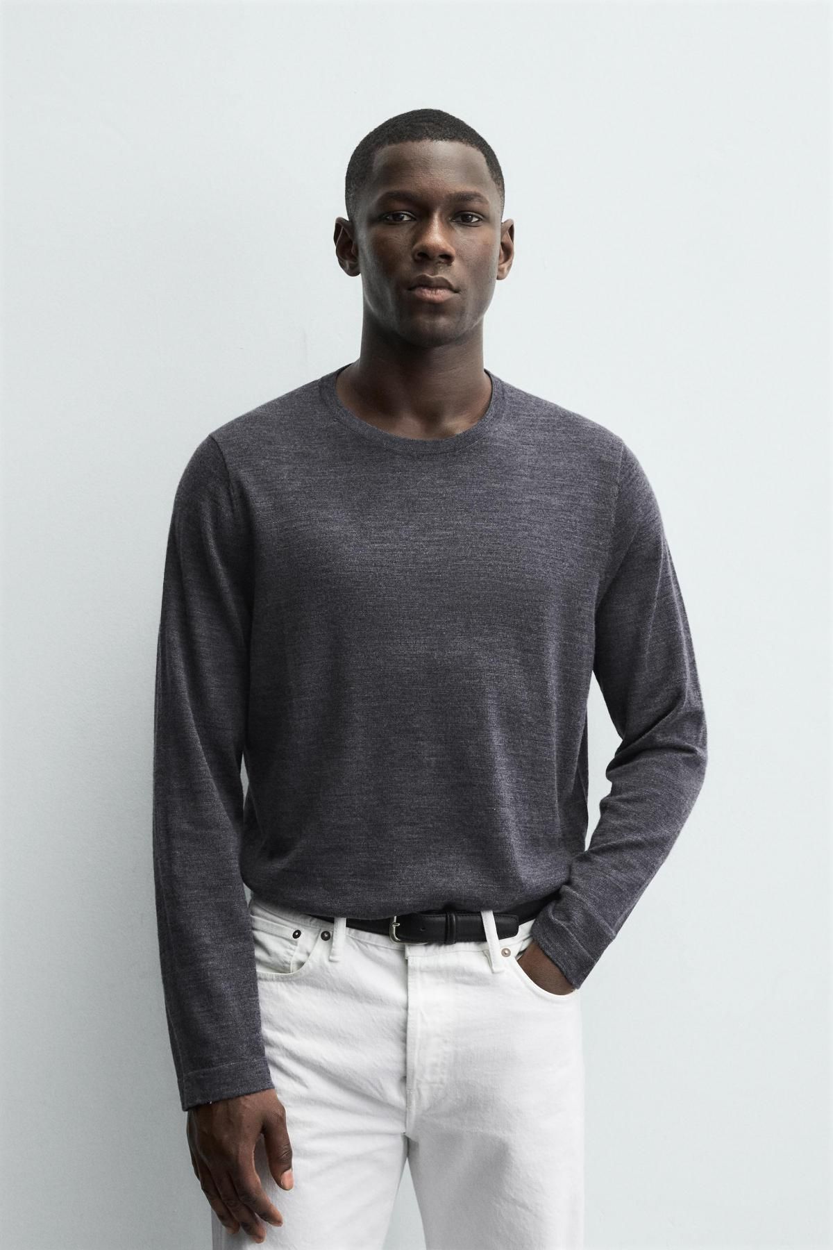자라 프리미엄 울 라운드니트 레귤러핏 긴팔 스웨터 0506/319 ANTHRACITE GREY - 상세 이미지 3