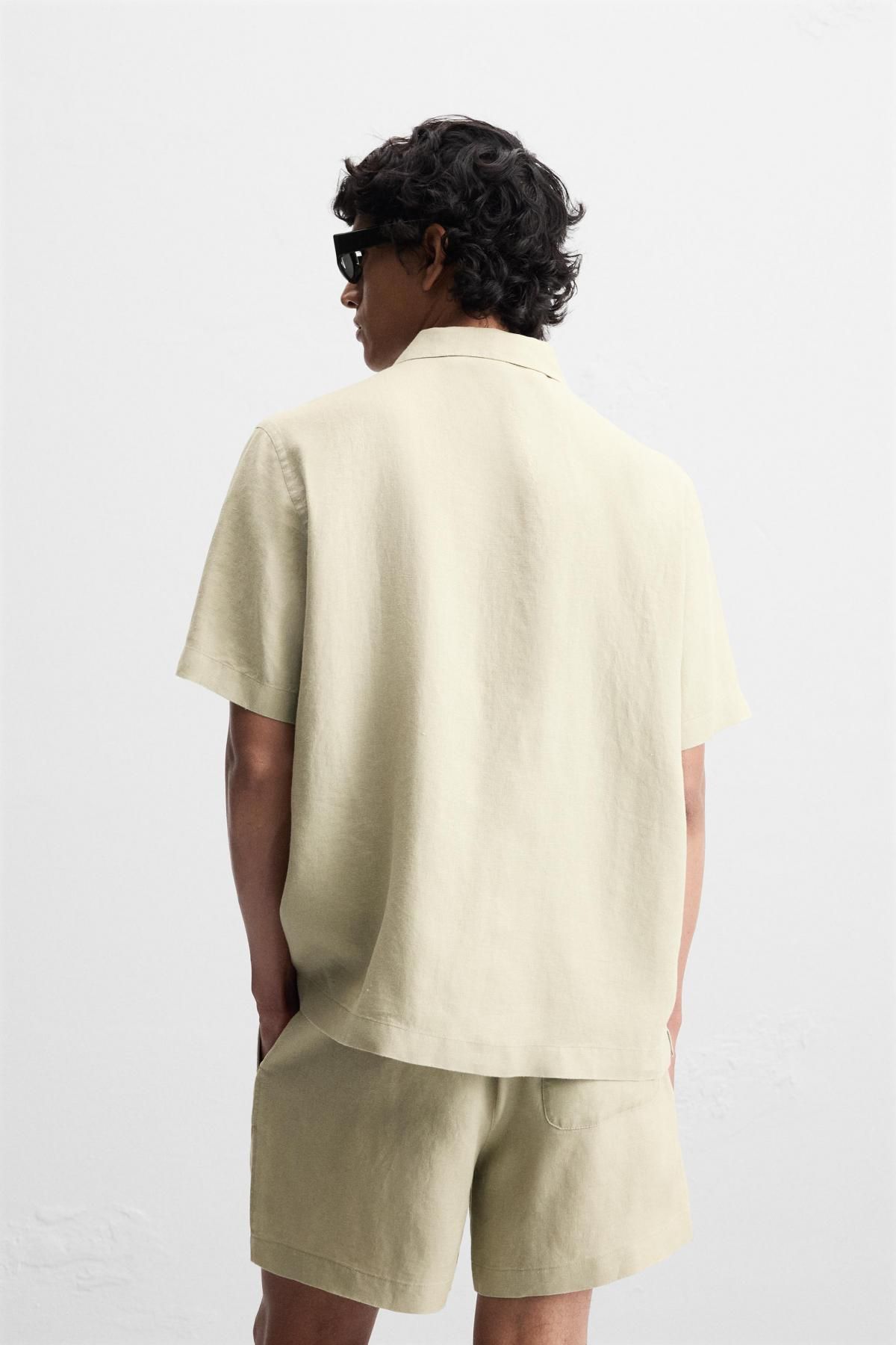 자라 리넨 쿨링 반팔 셔츠 4336/181 LIGHT BEIGE - 상세 이미지 4