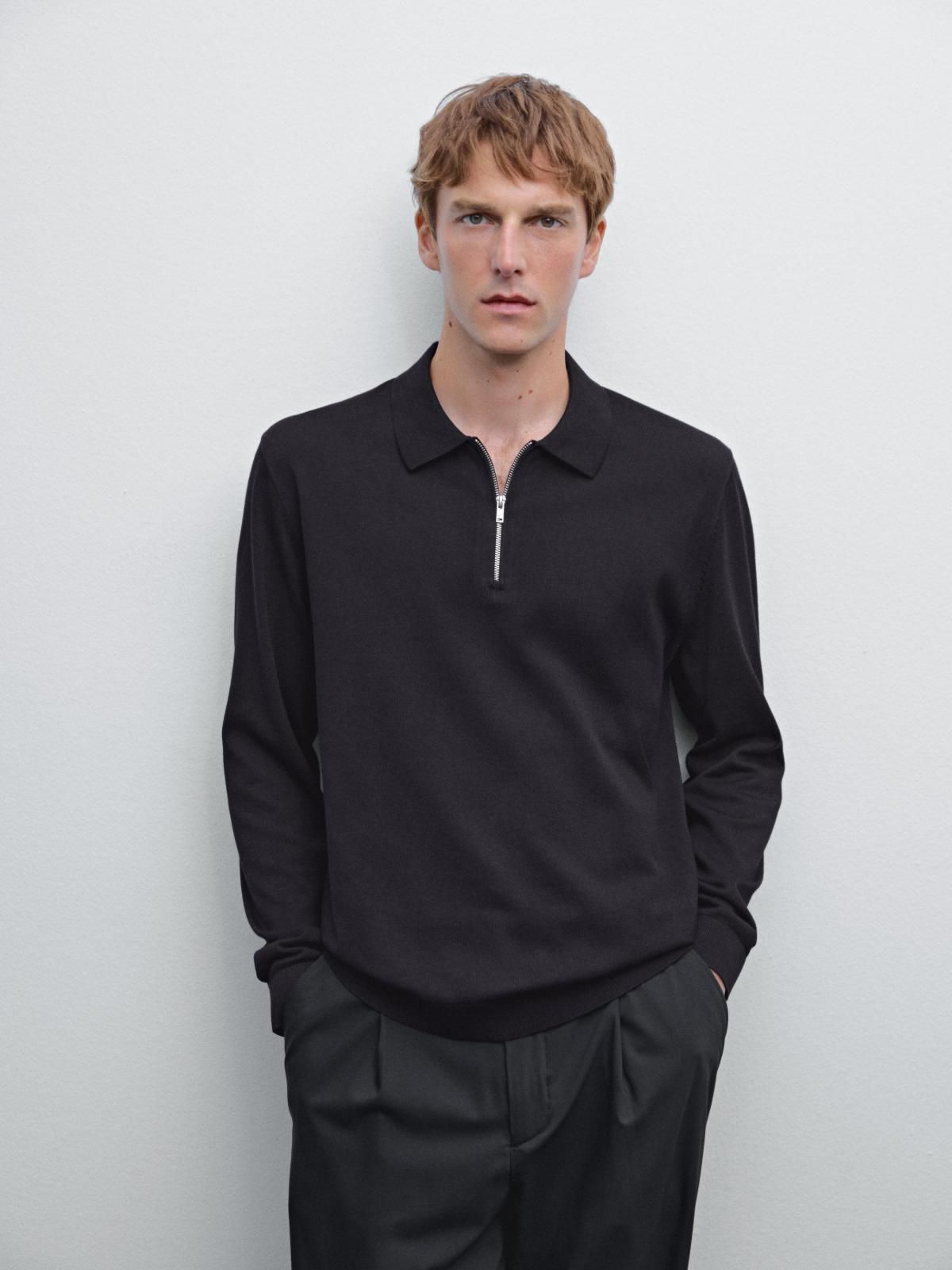 마시모두띠 코튼 블렌드 집업 폴로 니트 스웨터 0964/206 NAVY BLUE - 상세 이미지 3
