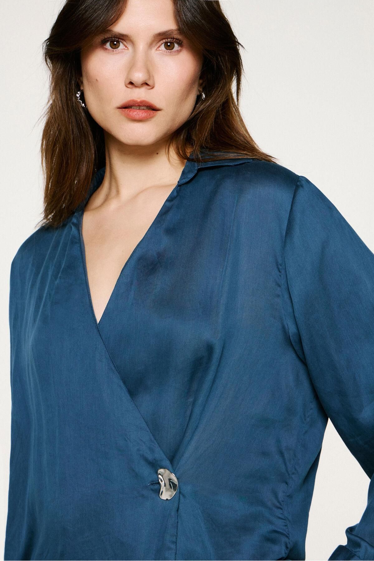 셀렉티드 메탈 디테일 브이넥 랩 블라우스 7762409 AZUL MARINO - 상세 이미지 4