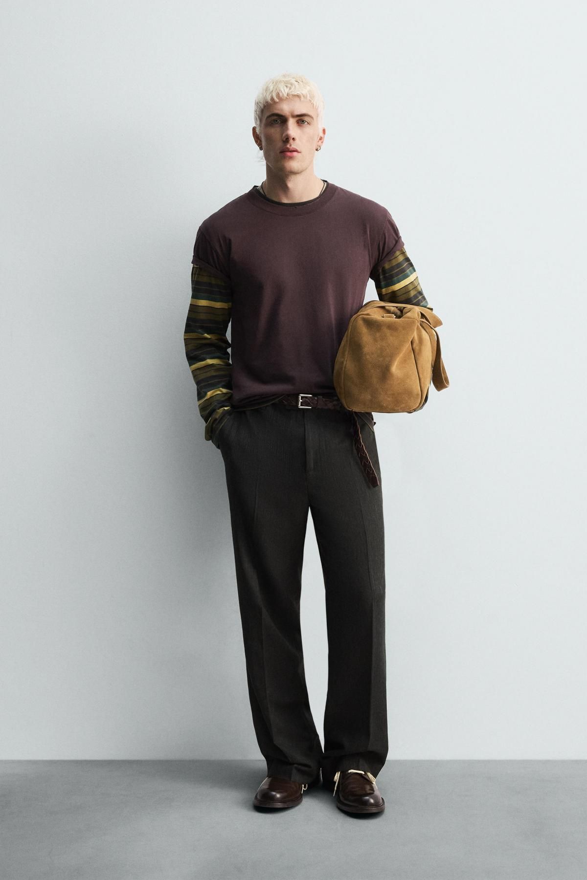 자라 불규칙 마감 미니멀 반팔 티셔츠 0962/376 BURGUNDY - 상세 이미지 2