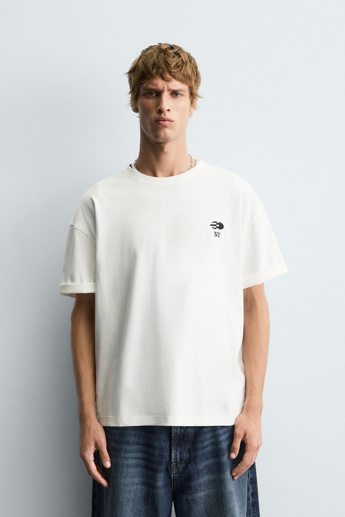자라 스트리트 레터링 패치 반팔 티셔츠 1165/311 OYSTER-WHITE - 상세 이미지 3