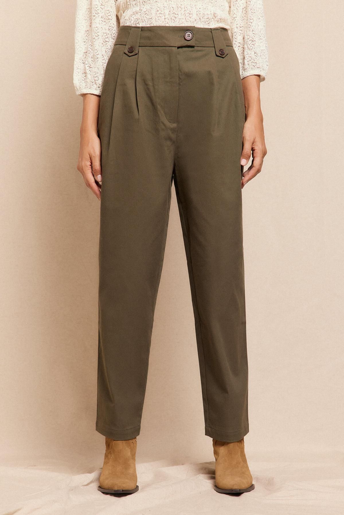 슬로우러브 와이드핏 코튼 트윌 팬츠 3722130 VERDE OSCURO - 상품 이미지