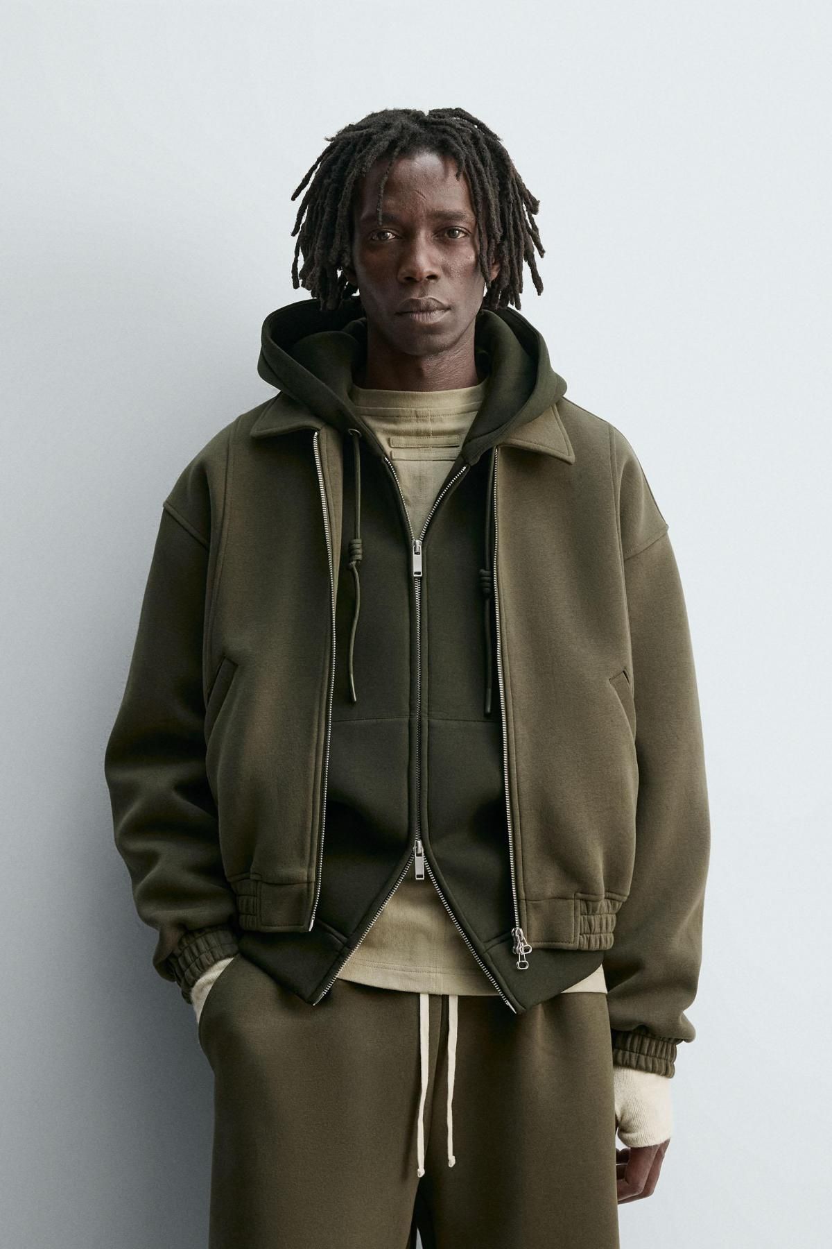 자라 테크니컬 네오프렌 박시핏 집업 재킷 6318/335 OLIVE GREEN - 상세 이미지 3