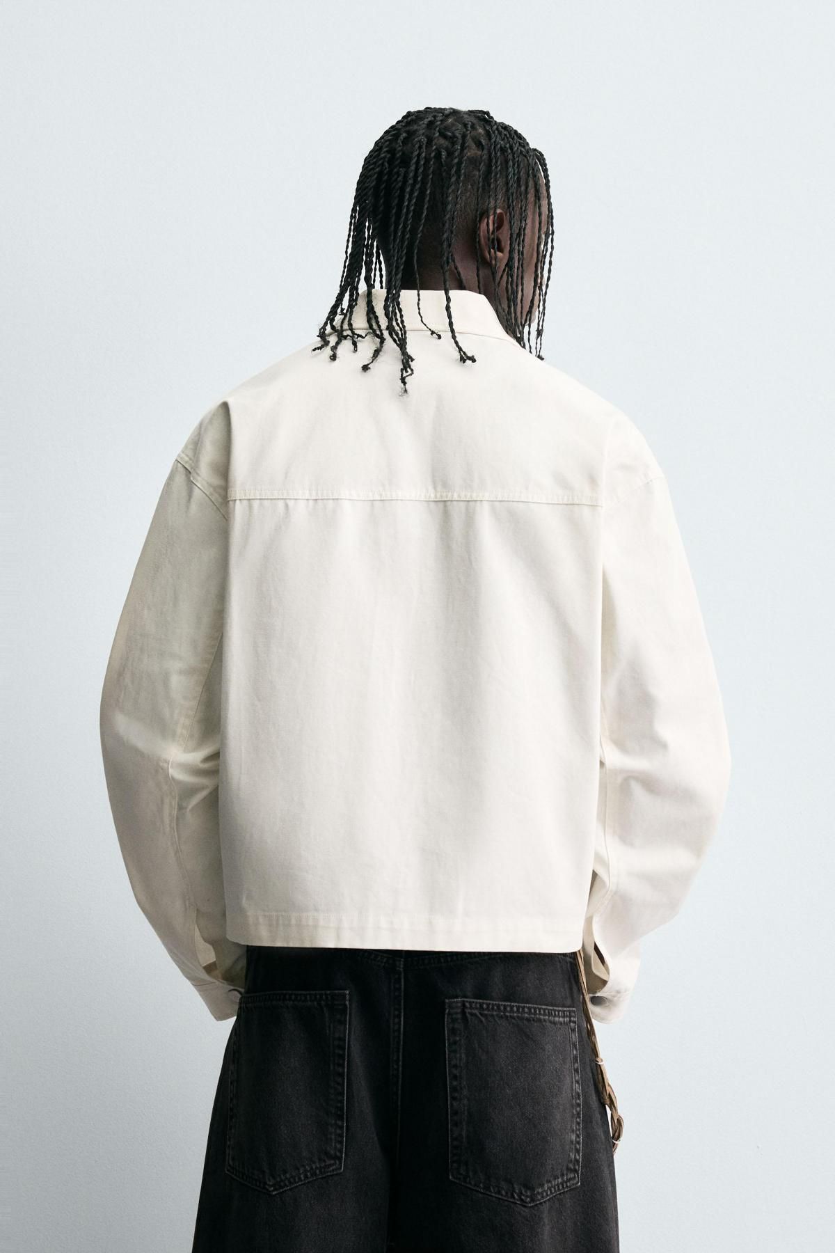 자라 아이보리 캔버스 텍스처 크롭핏 오버셔츠 4391/701 OYSTER-WHITE - 상세 이미지 4