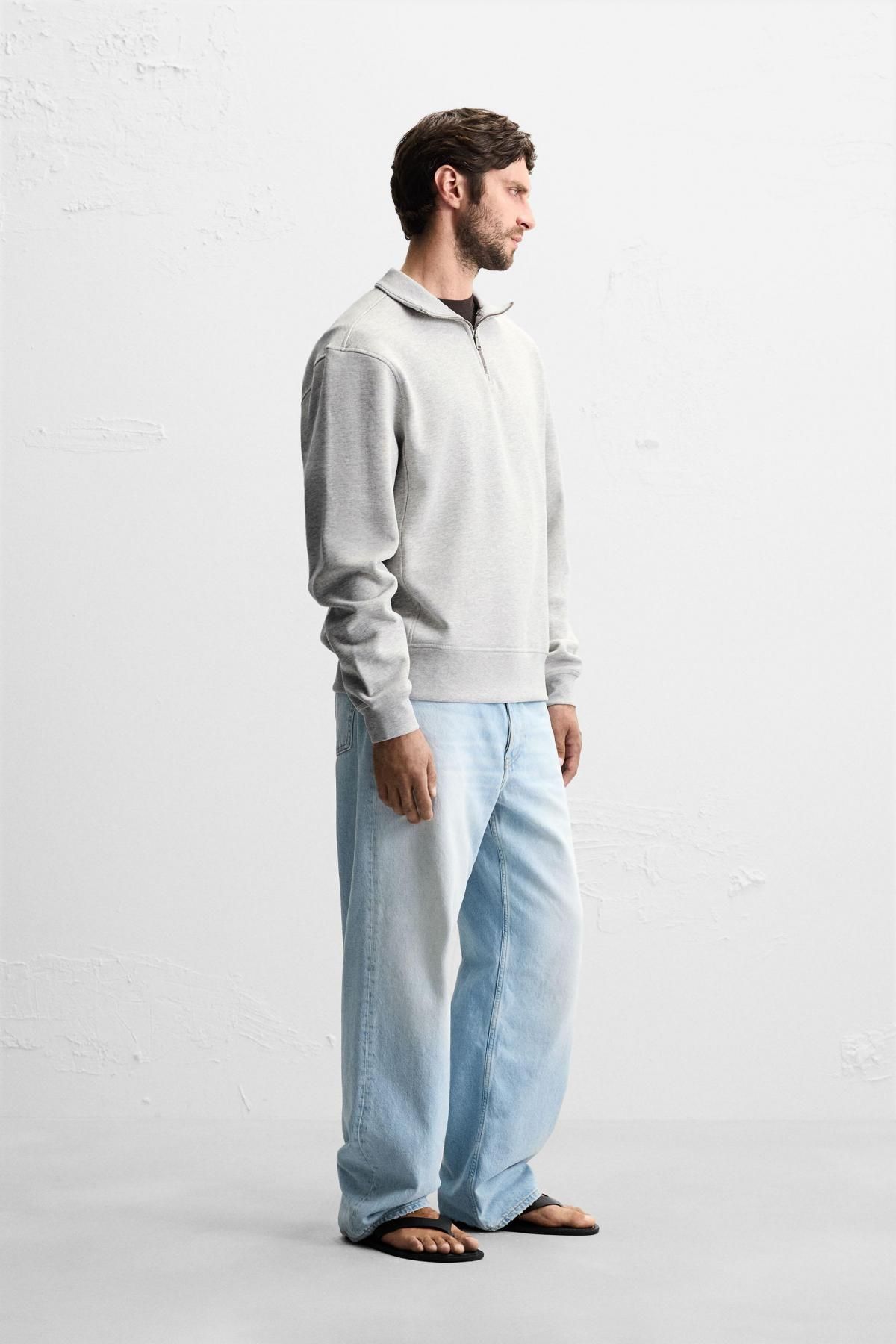 자라 미니멀 베이직 지퍼넥 스웨트셔츠 0761/311 GREY MARL - 상세 이미지 5