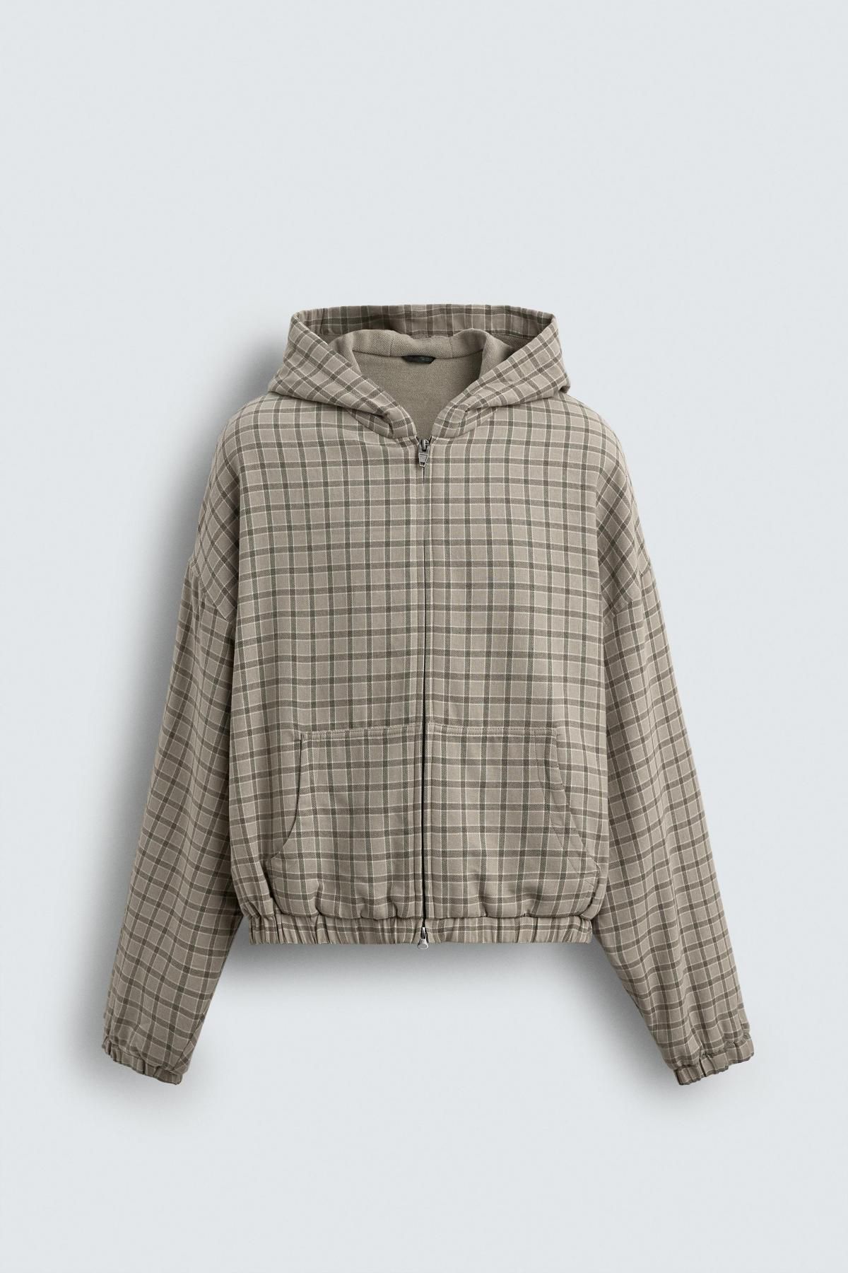 자라 체크 박시핏 테크니컬 후드 집업 재킷 3918/472 BEIGE - 메인 이미지