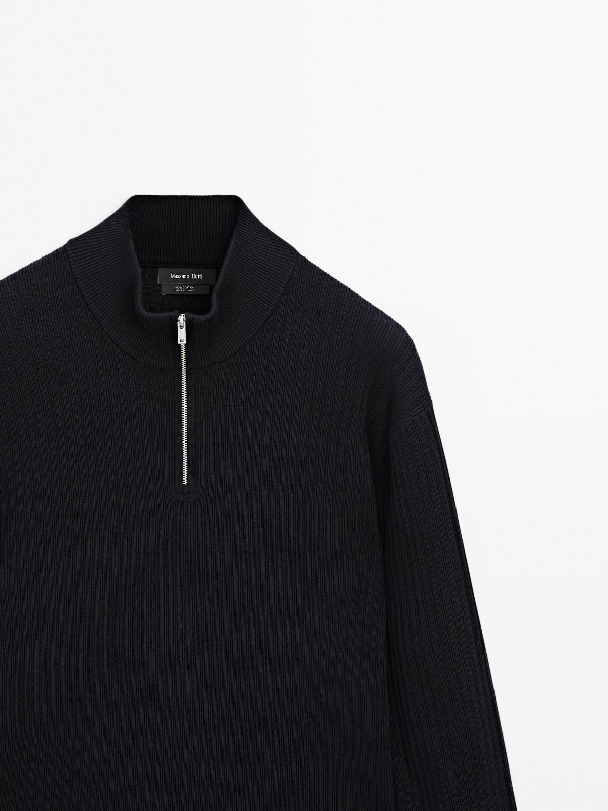 마시모두띠 테크니컬 지퍼넥 코튼 니트 스웨터 0946/201 NAVY BLUE 이미지 6