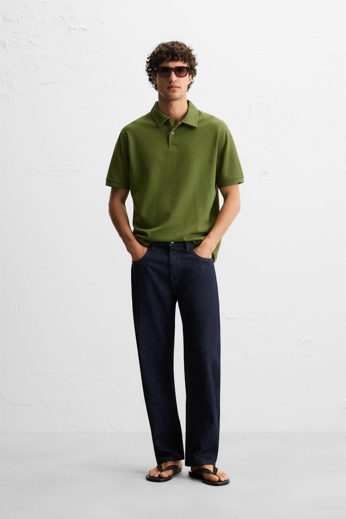 자라 베이직 텍스처 올리브 반팔 폴로셔츠 4092/400 INTENSE GREEN - 상세 이미지 2