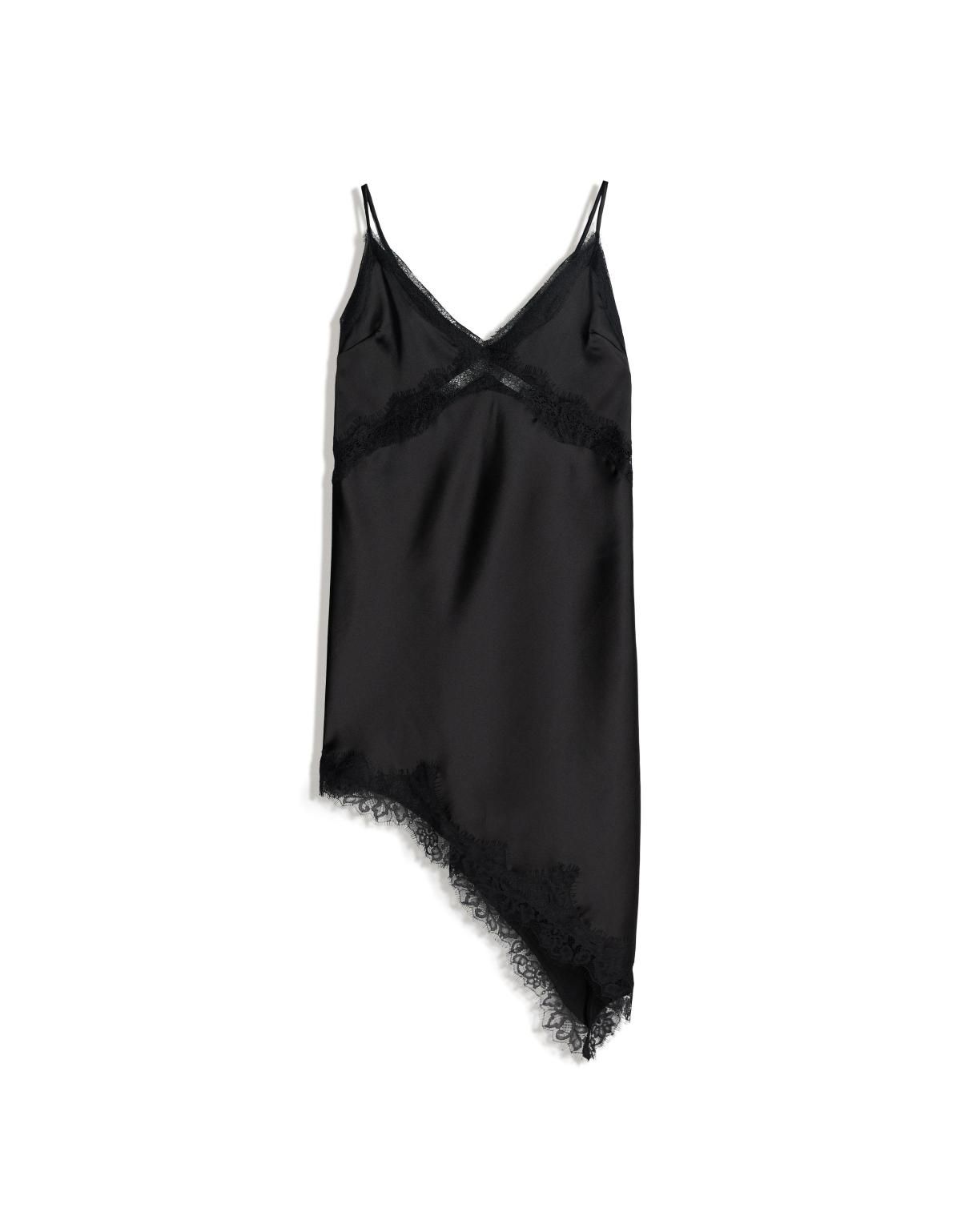 버쉬카 새틴 스트랩 블랙 캐미솔 미니 원피스 5874/692 BLACK - 메인 이미지