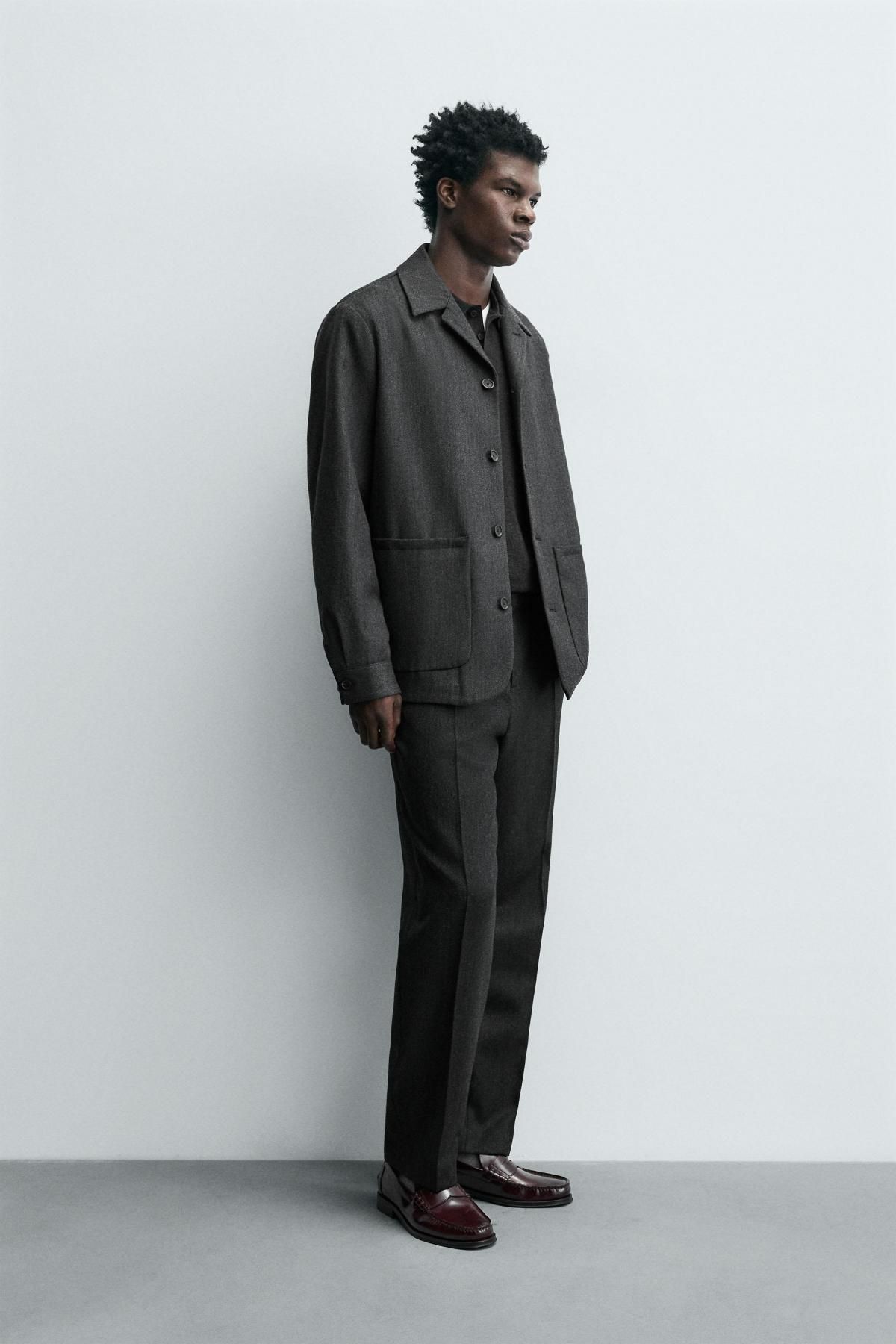 자라 프리미엄 울 테크니컬 포켓 오버셔츠 6745/638 ANTHRACITE GREY - 상세 이미지 5