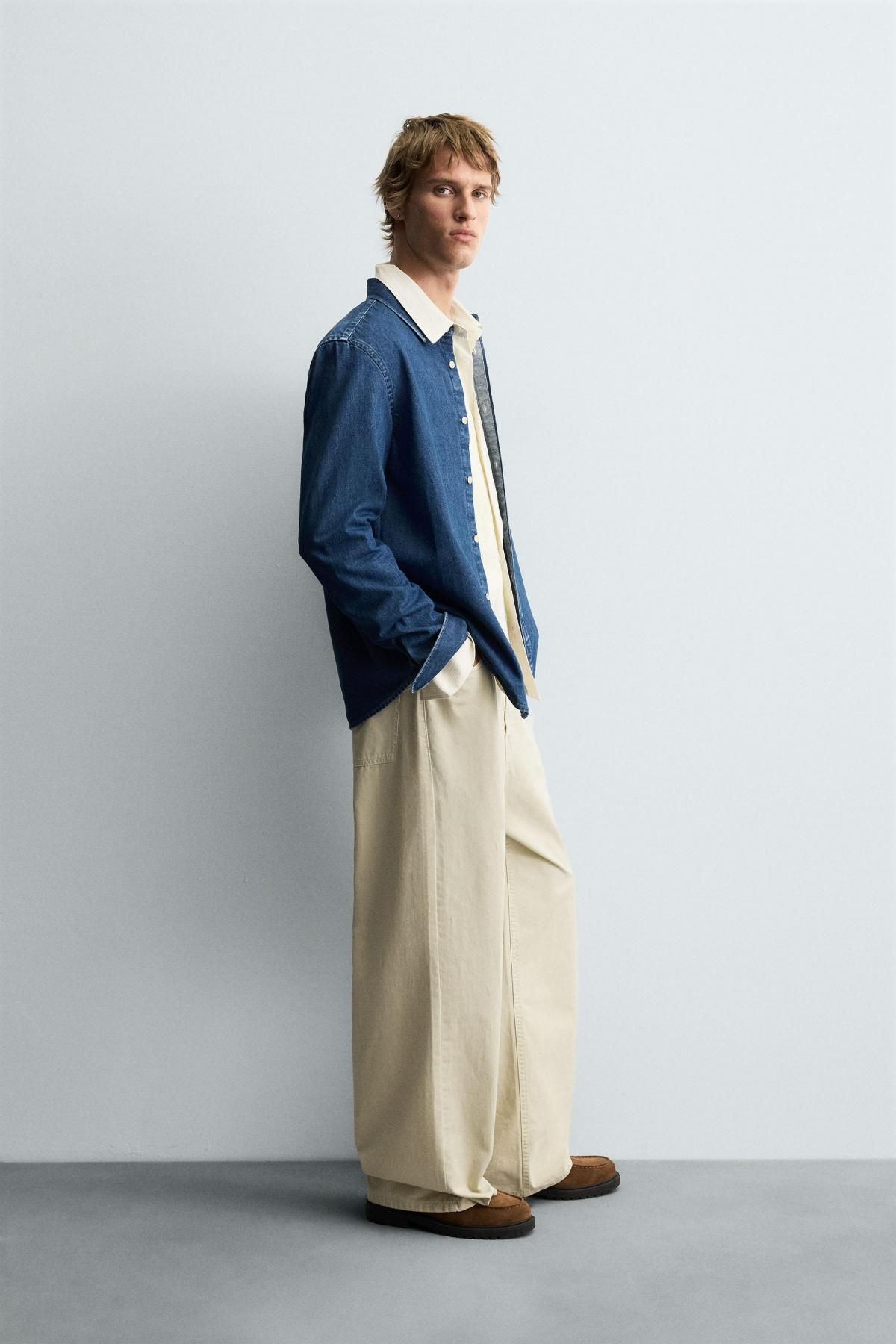 자라 테크니컬 데님 스티치 긴팔 셔츠 7545/490 MID-BLUE - 상세 이미지 5