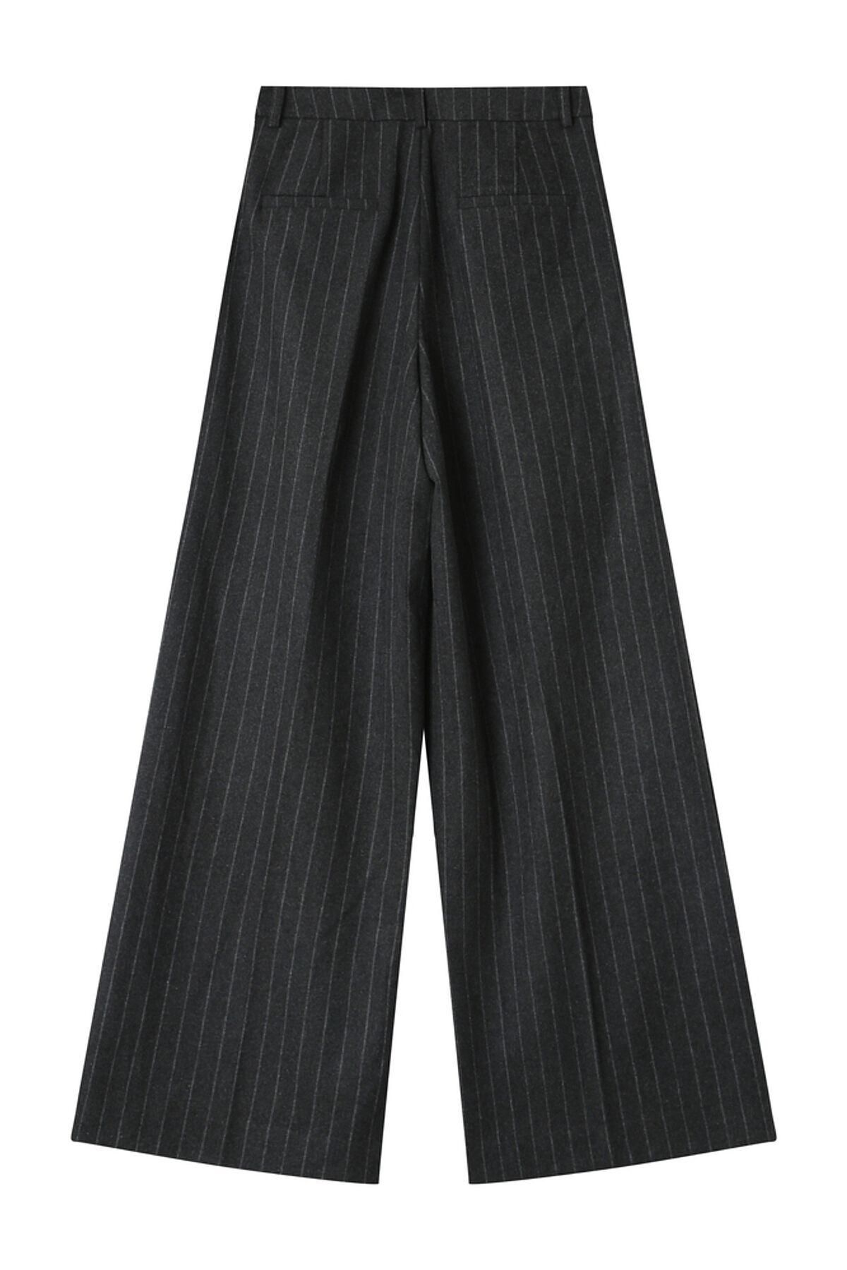 그레이스앤밀라 스트라이프 울 테일러드 와이드 슬랙스 팬츠 3722189 GRIS OSCURO - 상세 이미지 5