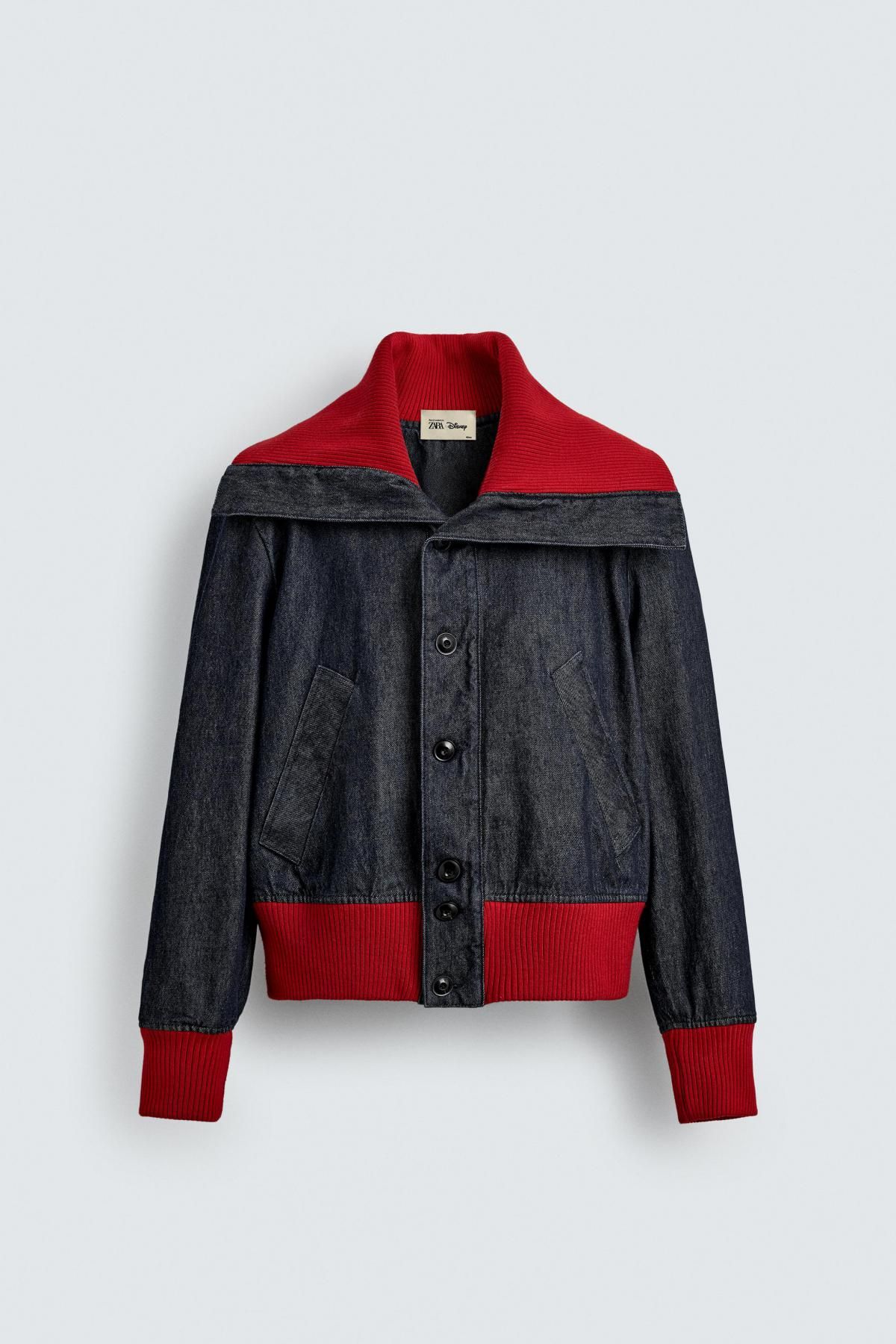 자라 배색 골지 크롭핏 데님 재킷 X 해리 램버트 디즈니 1300/330 NAVY BLUE - 상품 이미지