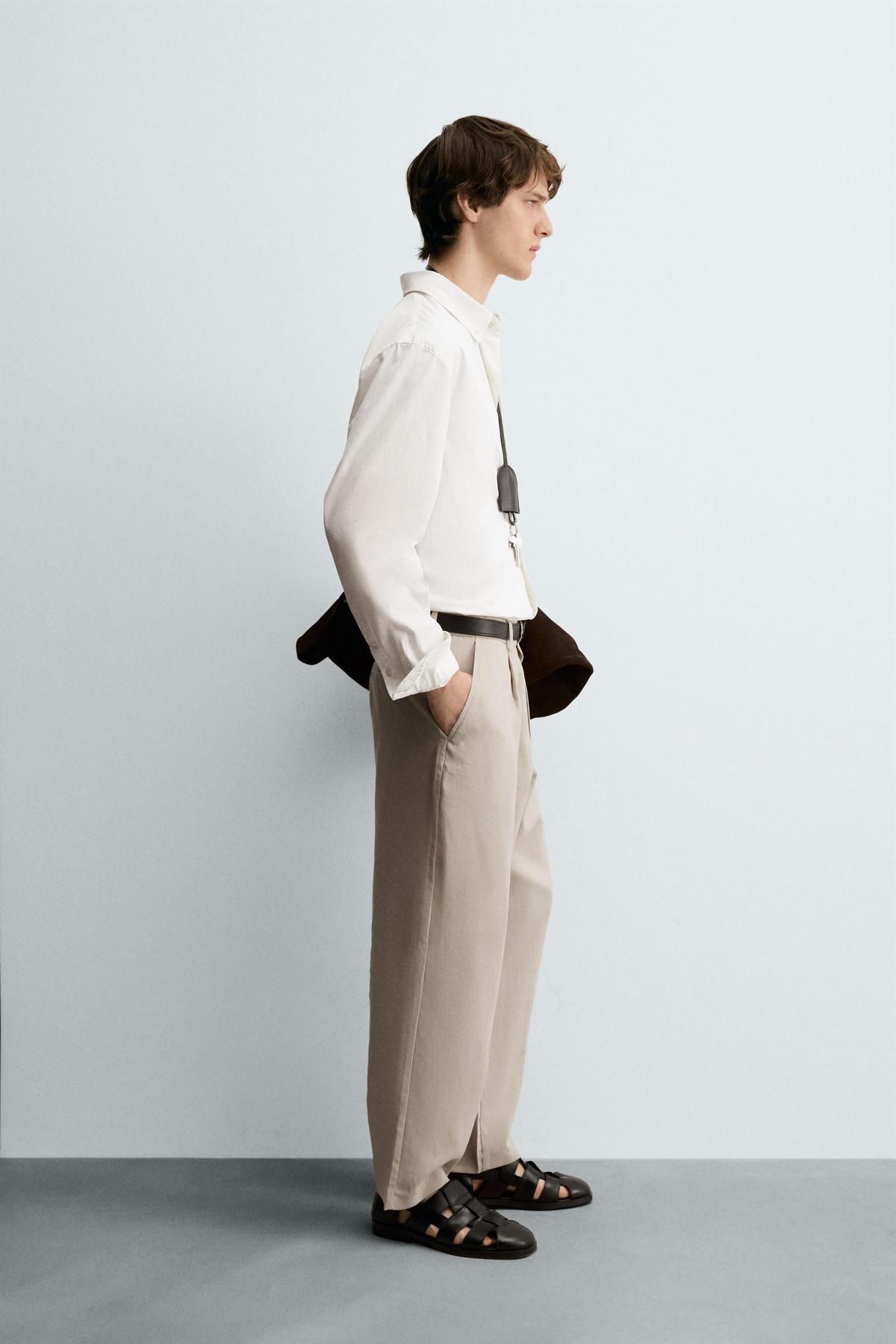 자라 와이드 릴랙스핏 플리츠 팬츠 0706/662 LIGHT BEIGE - 상세 이미지 4