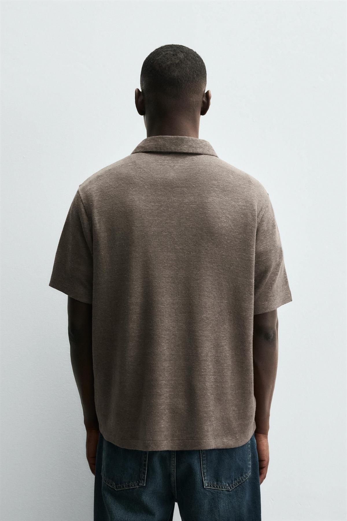 자라 프리미엄 릴랙스핏 헴프 비스코스 반팔 폴로셔츠 4853/314 BROWN - 상세 이미지 4