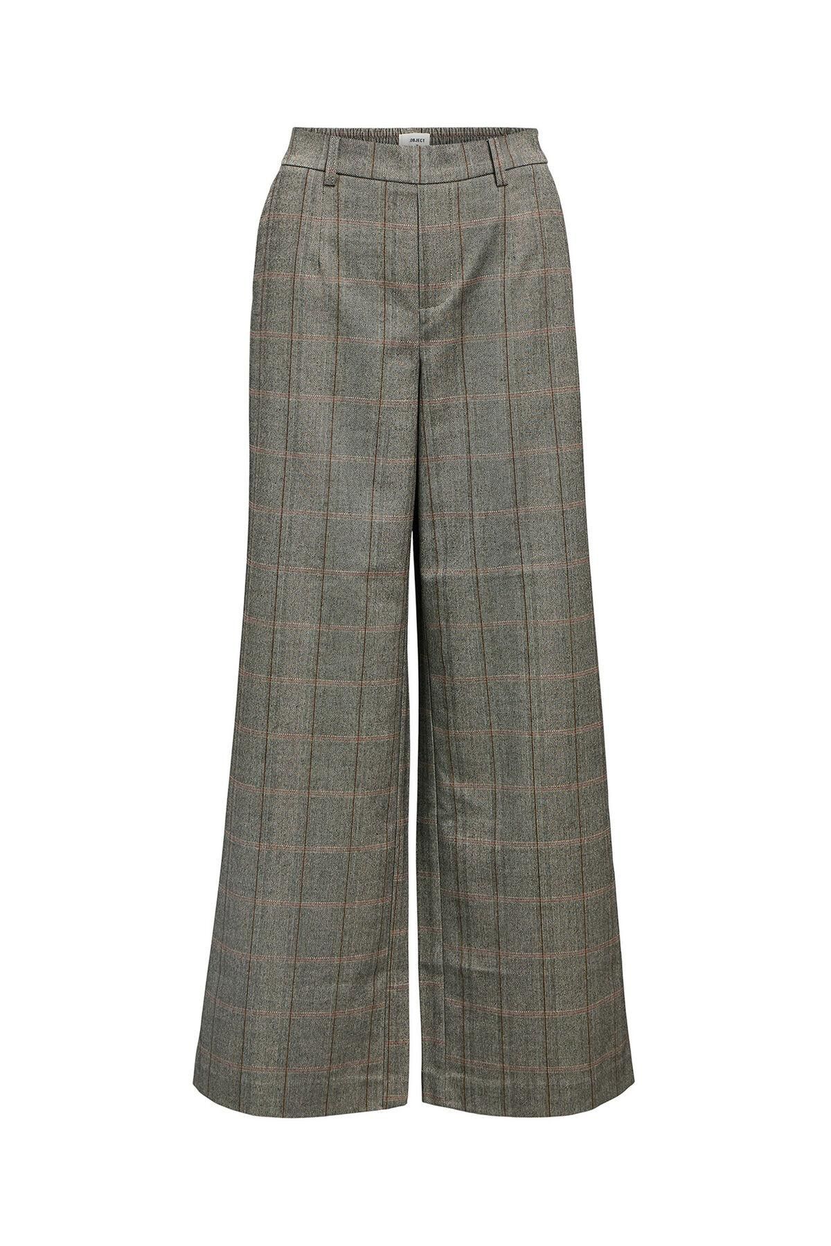 오브젝트 오피스 체크 와이드 팬츠 6398253 VERDE - 상품 이미지