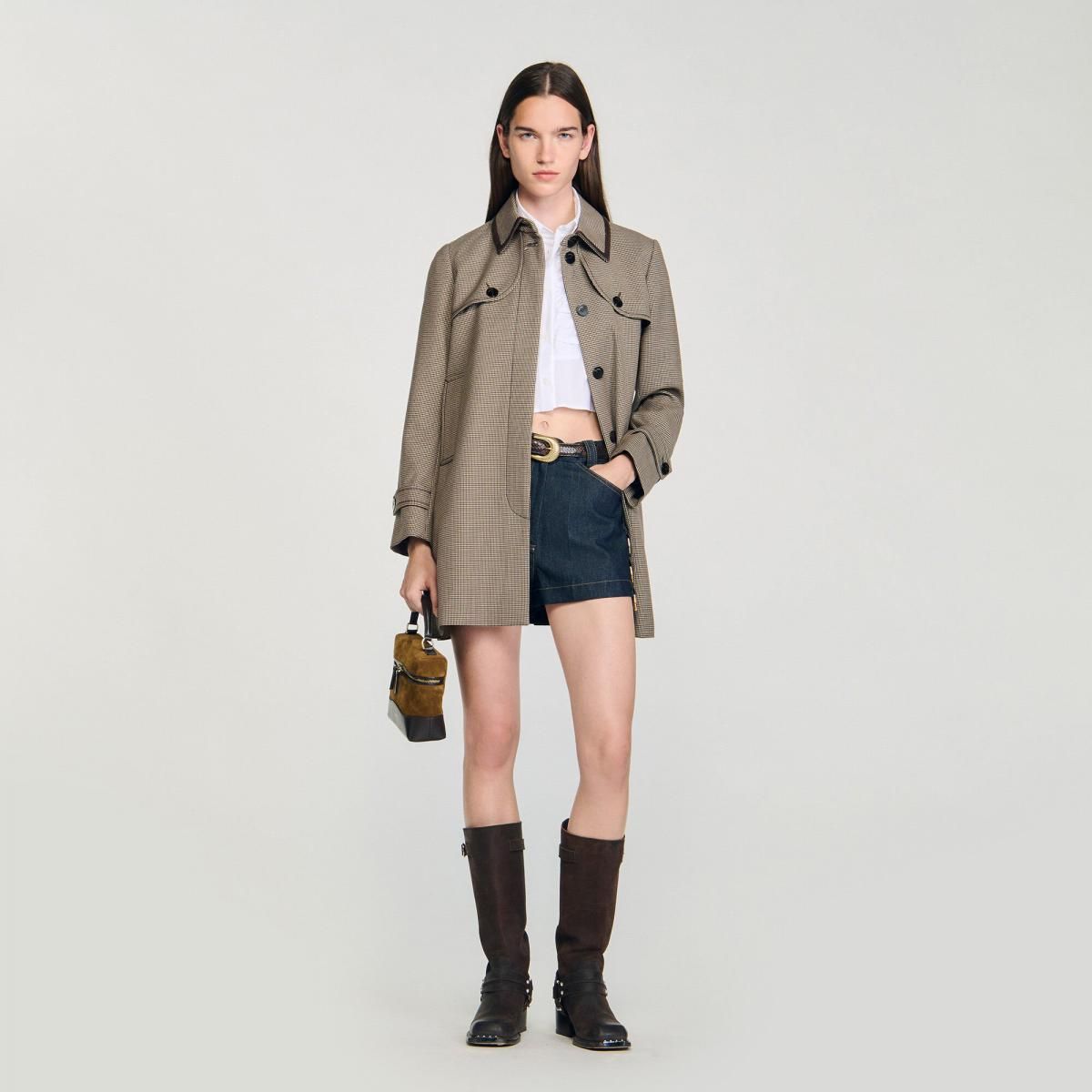 산드로 클래식 하운드투스 트렌치코트 SFPOU00764_G244 MARRON / BEIGE - 상세 이미지 2