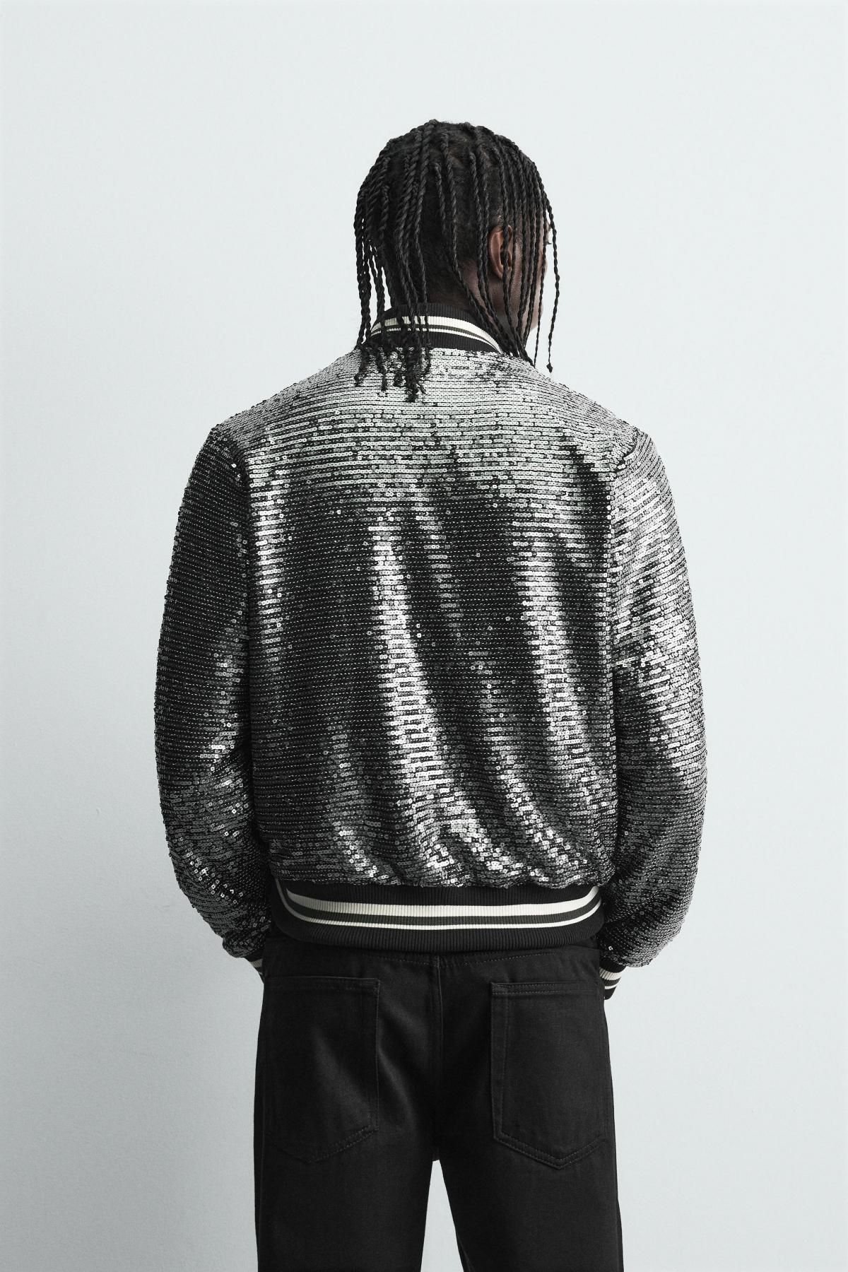 자라 글리터 시퀸 테크니컬 크롭 봄버 재킷 5320/712 BLACK / SILVER - 상세 이미지 4