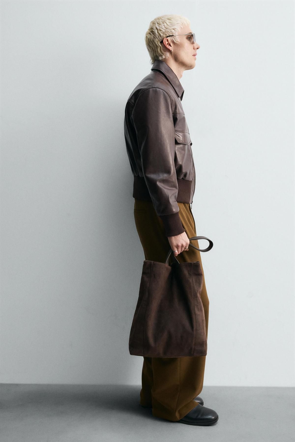 자라 프리미엄 스웨이드 레더 토트백 3396/520 BROWN - 상세 이미지 3