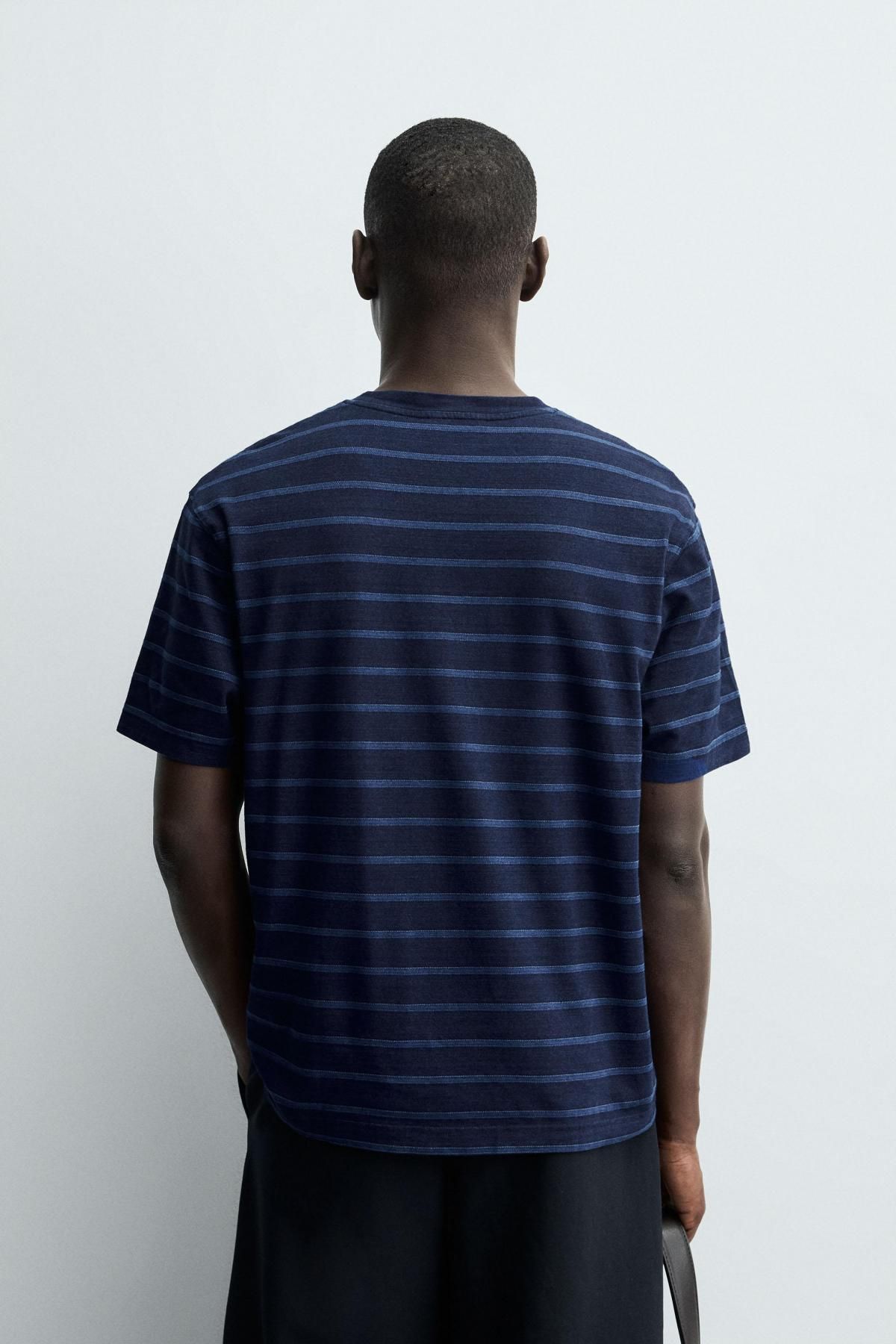 자라 테크니컬 스트라이프 자카드 네이비 반팔 티셔츠 4092/344 BLUE / INDIGO - 상세 이미지 4