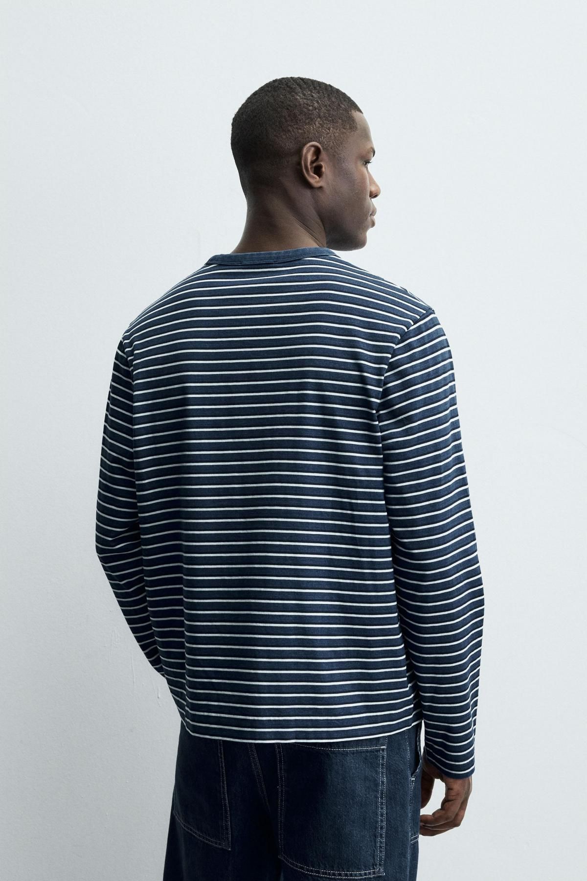 자라 스트라이프 테크니컬 레귤러핏 긴팔 티셔츠 4092/343 BLUE / INDIGO - 상세 이미지 4