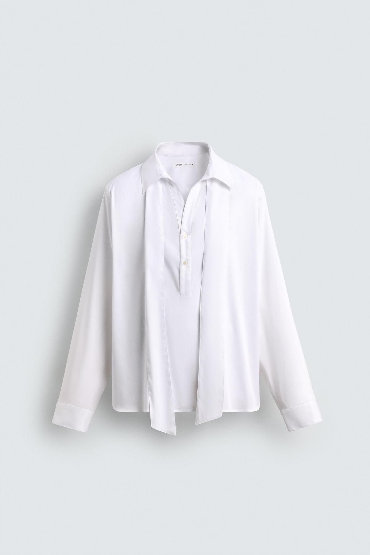 자라 미니멀 플루이드 리오셀 블렌드 타이 긴팔 셔츠 6626/167 OYSTER-WHITE - 메인 이미지