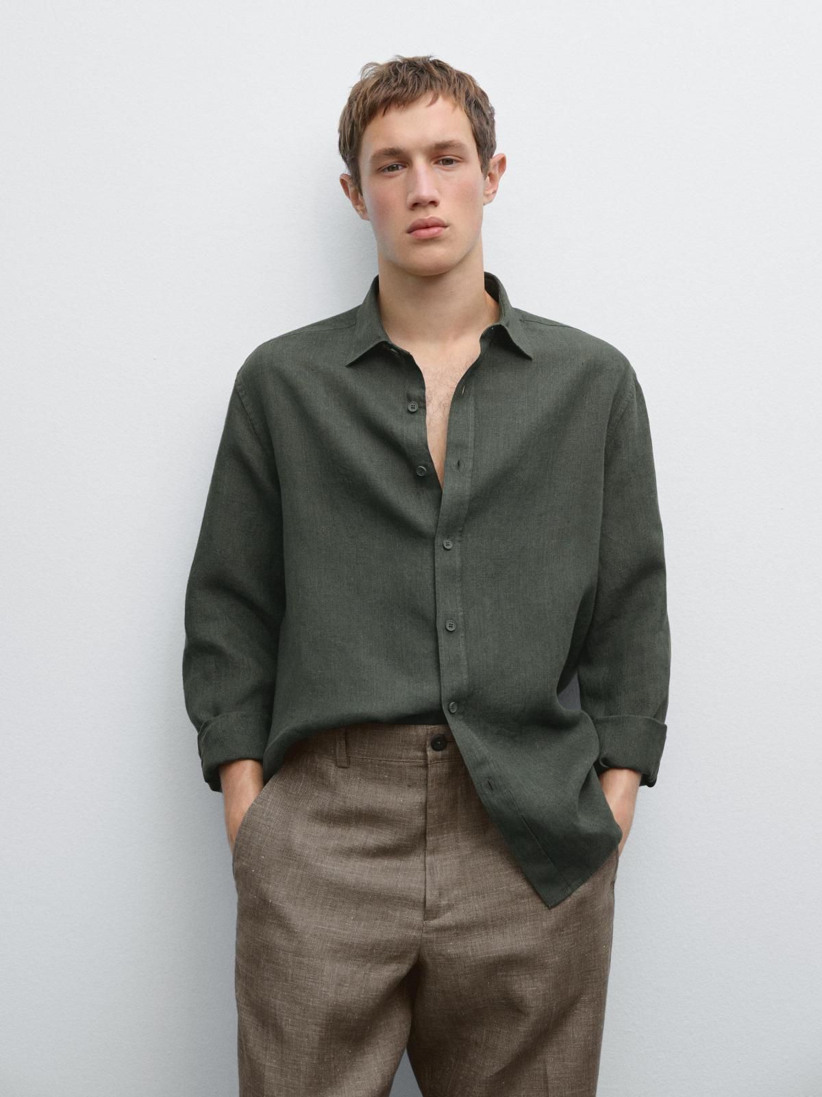 마시모두띠 리넨 레귤러핏 페이드 긴팔 셔츠 0139/729 DARK KHAKI - 상품 이미지