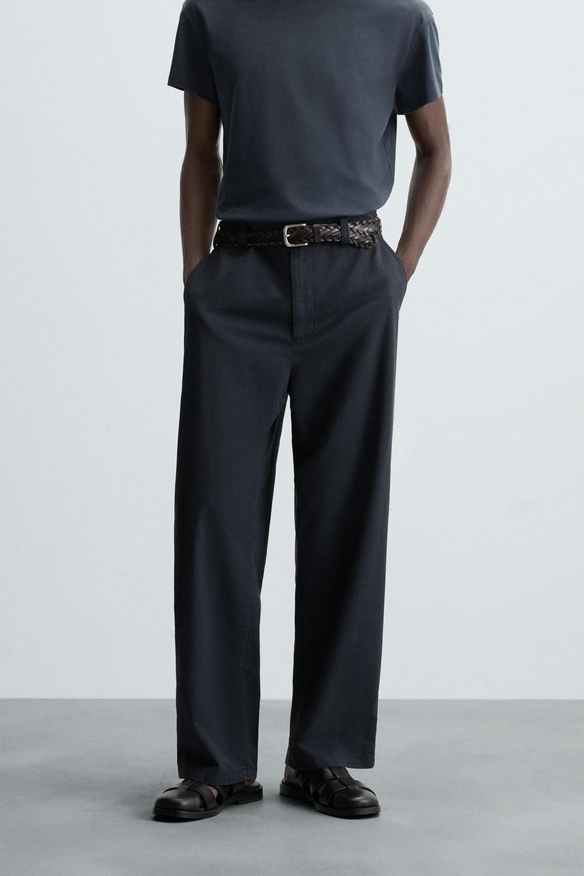 자라 테크니컬 레귤러핏 텍스처 슬랙스 팬츠 1063/313 NAVY BLUE - 메인 이미지