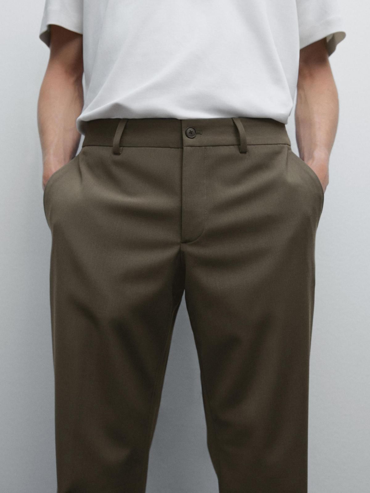 마시모두띠 와이드핏 울블렌드 테크니컬 슬랙스 팬츠 0088/277 DARK KHAKI - 상세 이미지 2