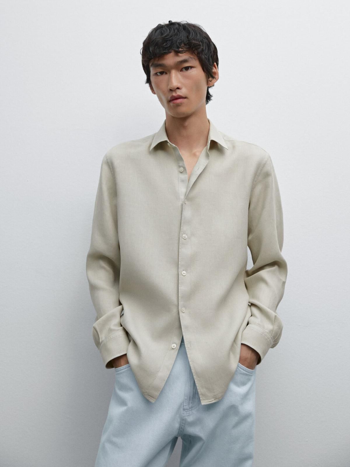 마시모두띠 리넨블렌드 슬림핏 남성 긴팔 셔츠 0109/730 WATER GREEN - 상세 이미지 3