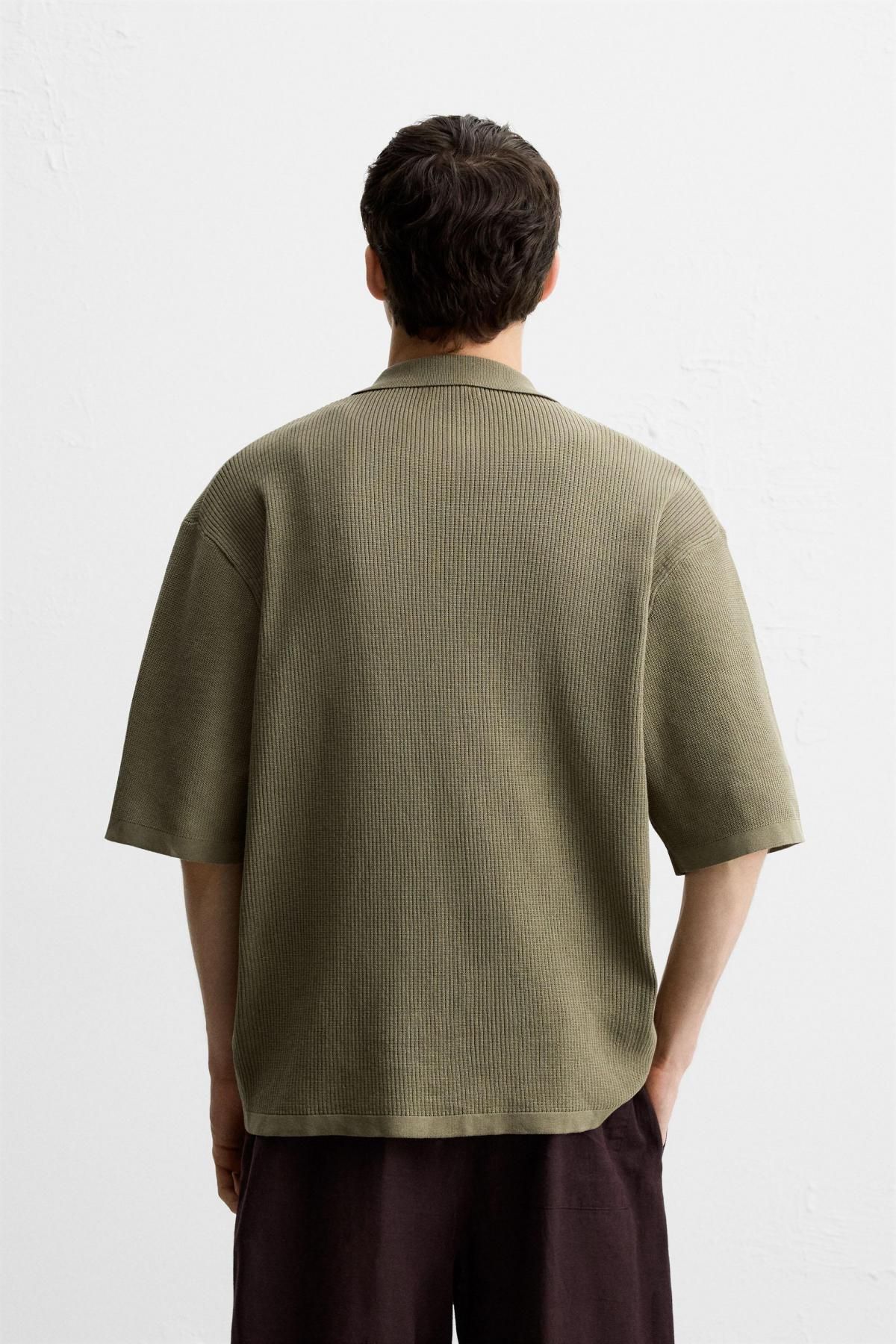 자라 텍스처 릴렉스핏 니트 반팔 셔츠 5536/306 KHAKI - 상세 이미지 4