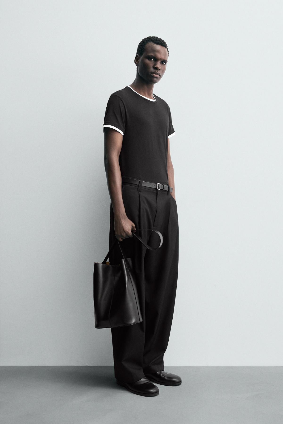 자라 테크니컬 배색 라운드 반팔 티셔츠 5584/328 BLACK - 상세 이미지 5