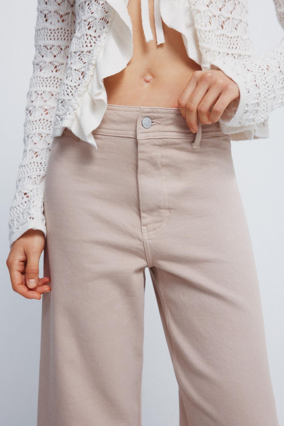 스프링필드 트렌디 하이웨이스트 와이드 팬츠 베이지 6832076 BEIGE - 상세 이미지 4