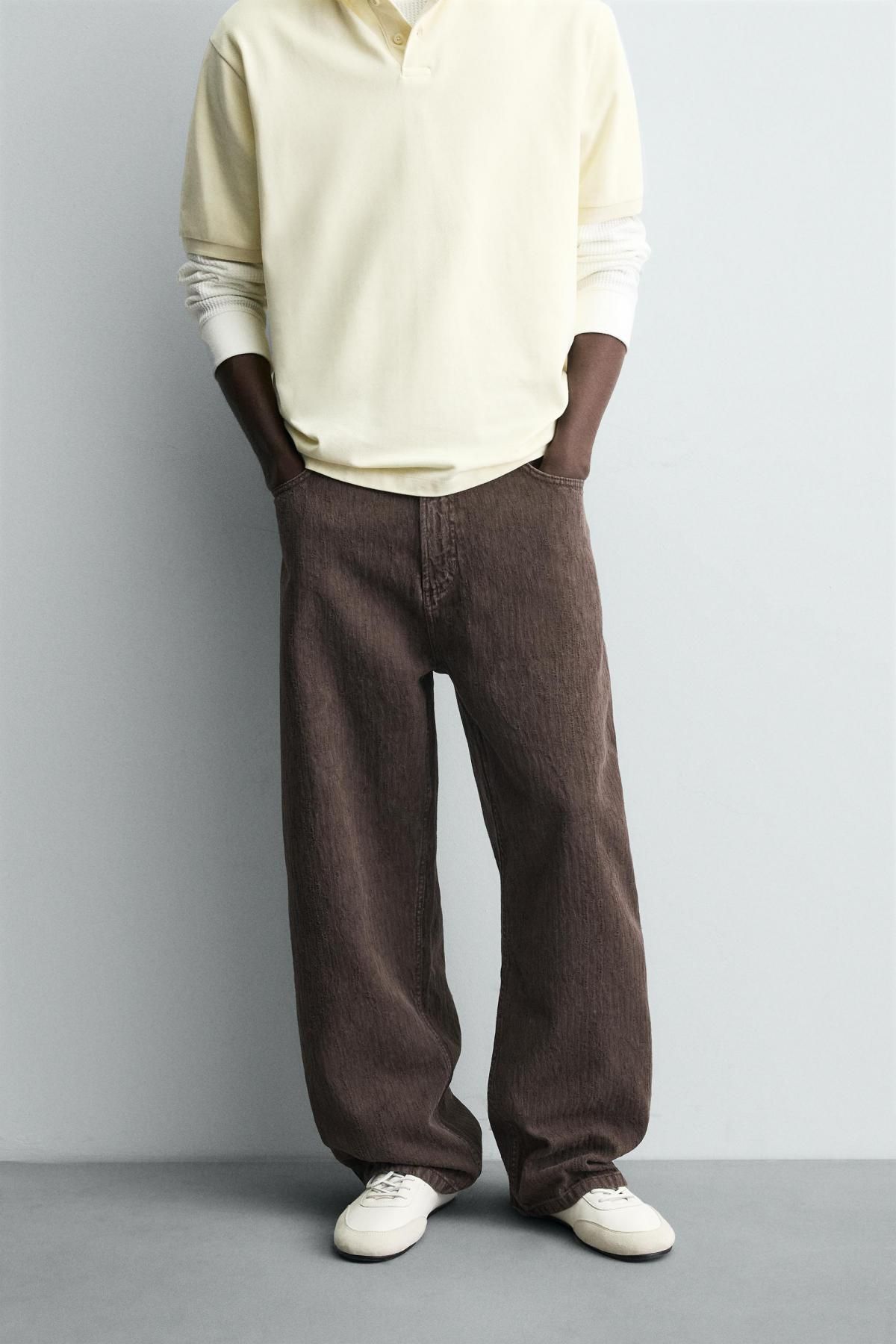 자라 워시드 배기핏 코튼 와이드 팬츠 5862/315 BROWN - 상품 이미지