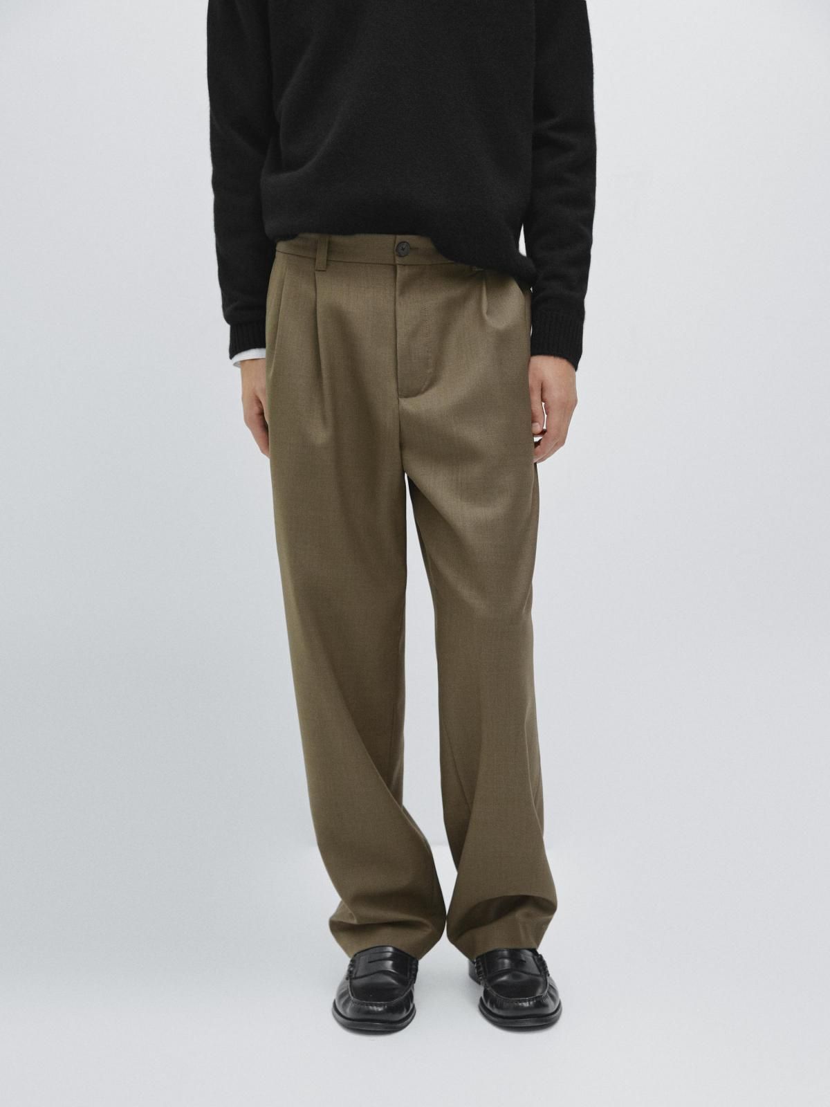 마시모두띠 울 블렌드 와이드 다트 슬랙스 팬츠 0110/008 KHAKI - 상품 이미지