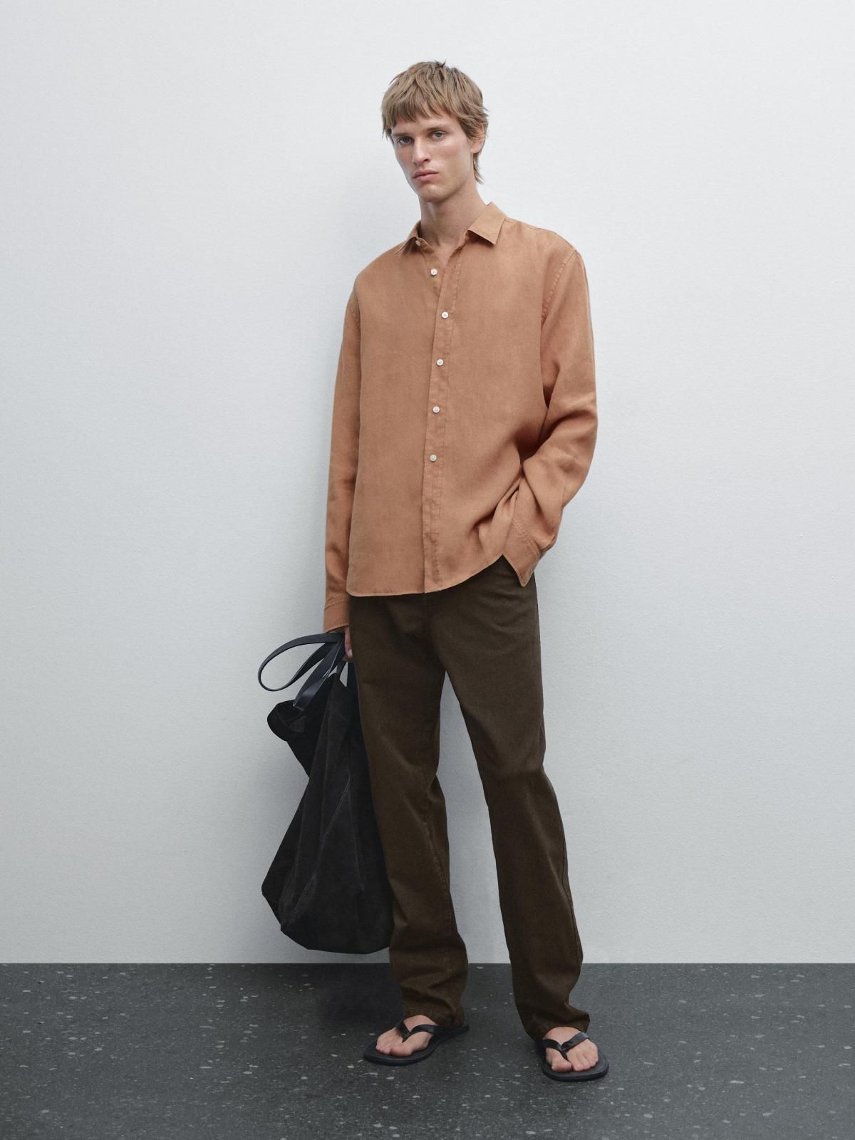 마시모두띠 레귤러핏 리넨 몰틴토 긴팔 셔츠 1757/298 DARK ORANGE - 상세 이미지 2