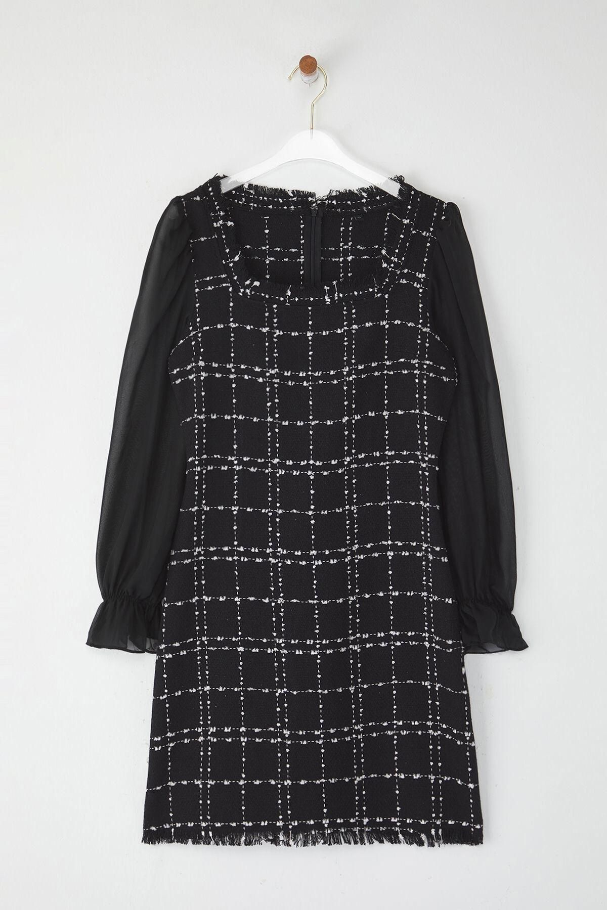 트렌디올 트위드 체크 A라인 미니 원피스 9122127 NEGRO - 상세 이미지 5