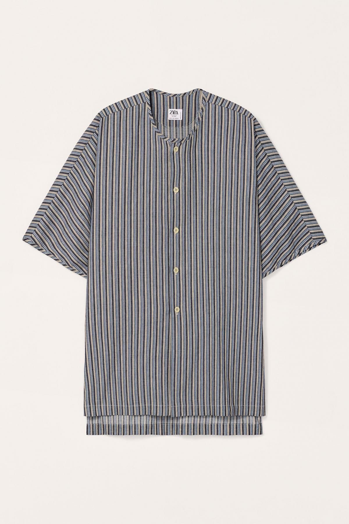 자라 스트라이프 릴렉스핏 리넨코튼 반팔 튜닉셔츠 5629/061 BLUE/BLACK - 메인 이미지